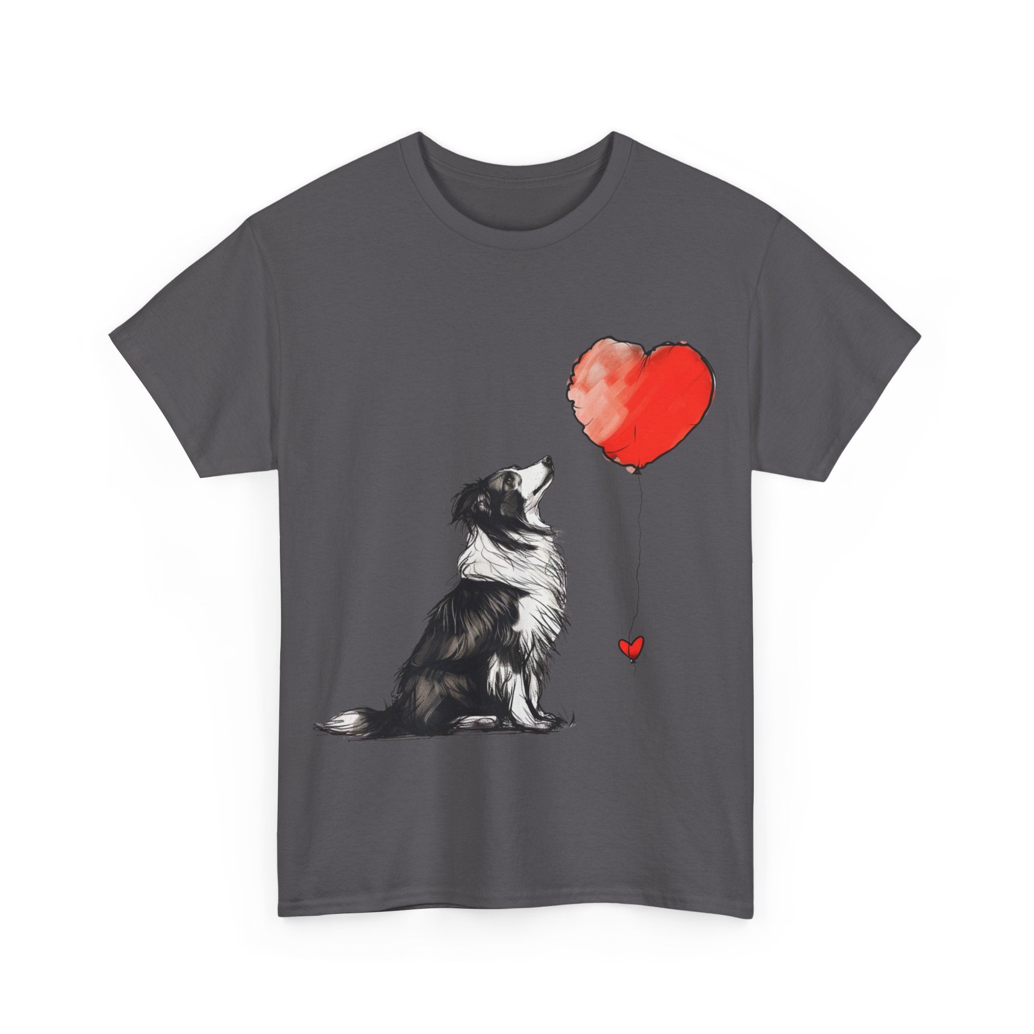 Printify T-Shirt Adorable Border Collie with Heart Balloon T-Shirt – Perfect for Dog Lovers