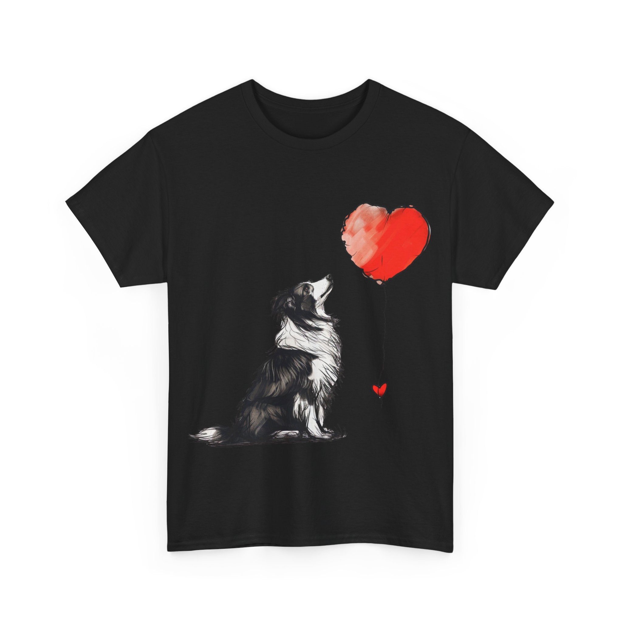 Printify T-Shirt Adorable Border Collie with Heart Balloon T-Shirt – Perfect for Dog Lovers