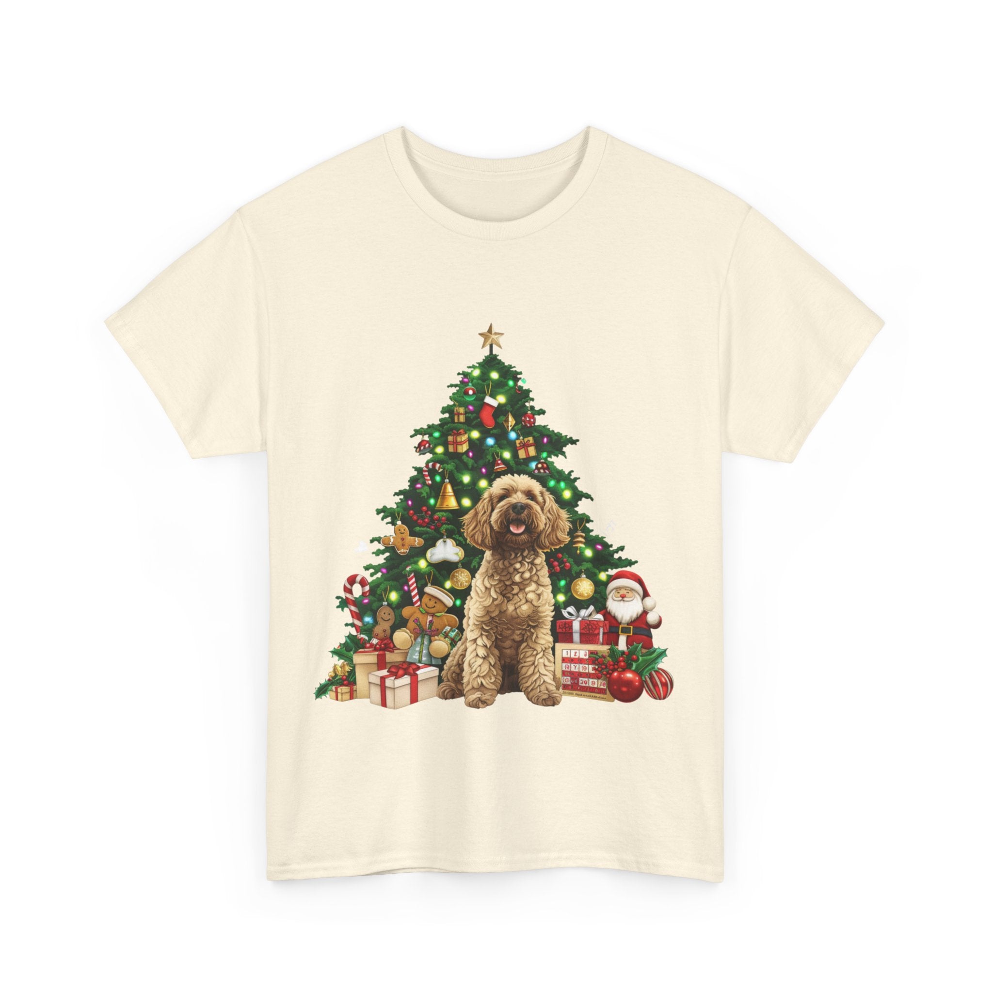 Printify T-Shirt Adorable Cockapoo with Christmas Tree and Gifts – Festive Holiday Dog Art