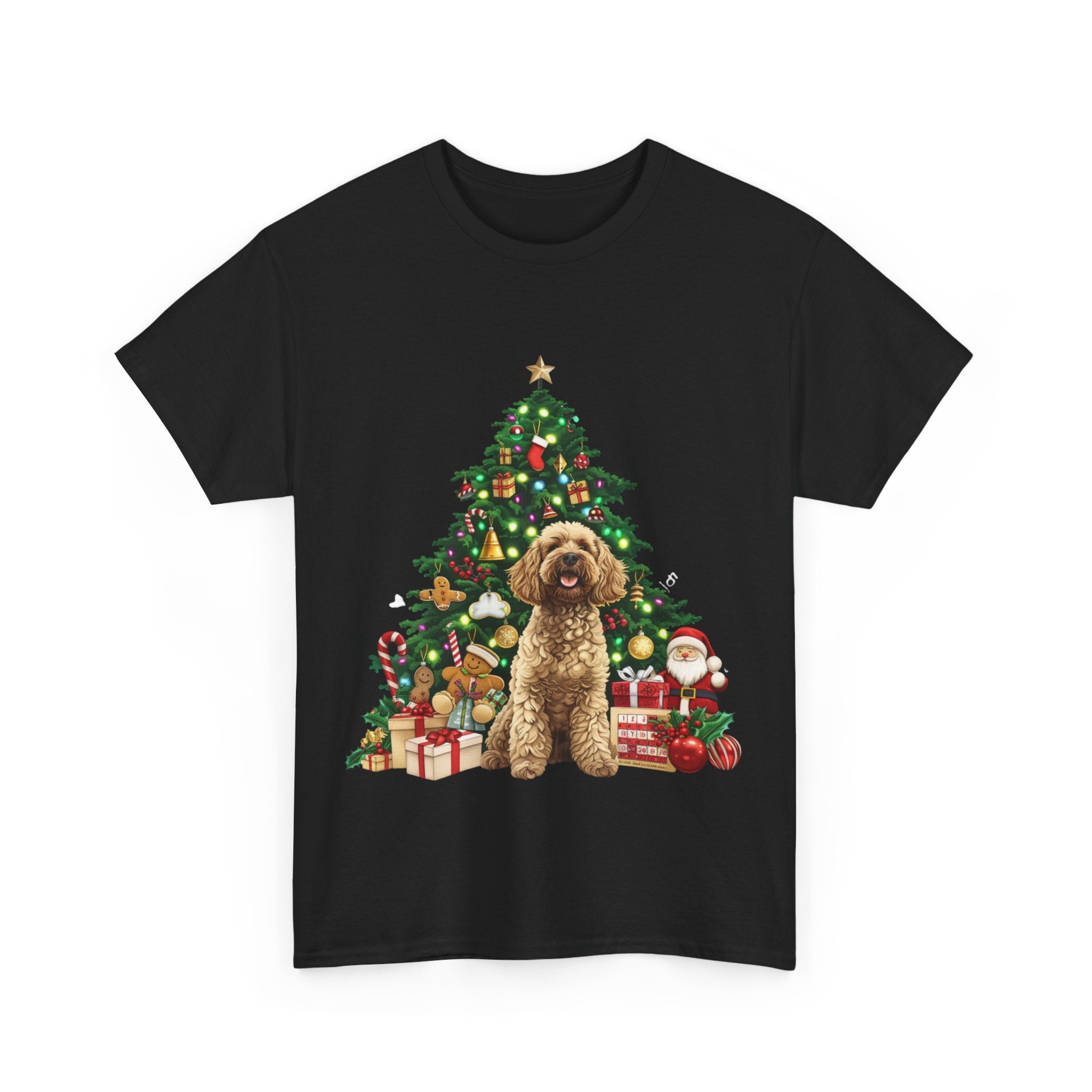 Printify T-Shirt Adorable Cockapoo with Christmas Tree and Gifts – Festive Holiday Dog Art