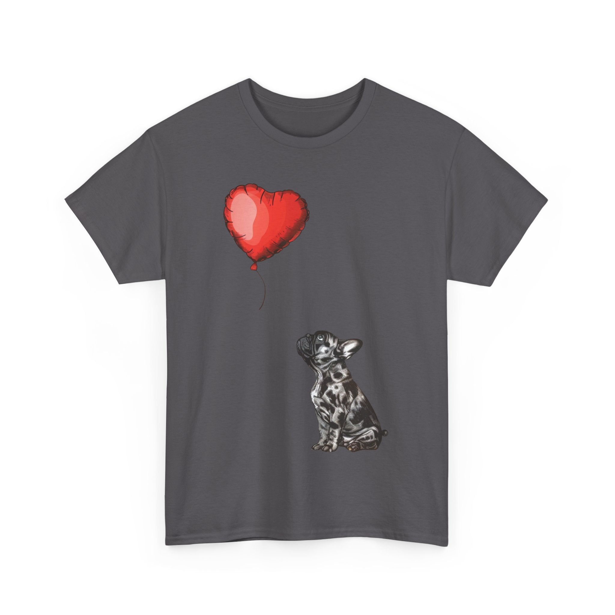 Printify T-Shirt Adorable French Bulldog with Heart Balloon T-Shirt – Perfect for Dog Lovers