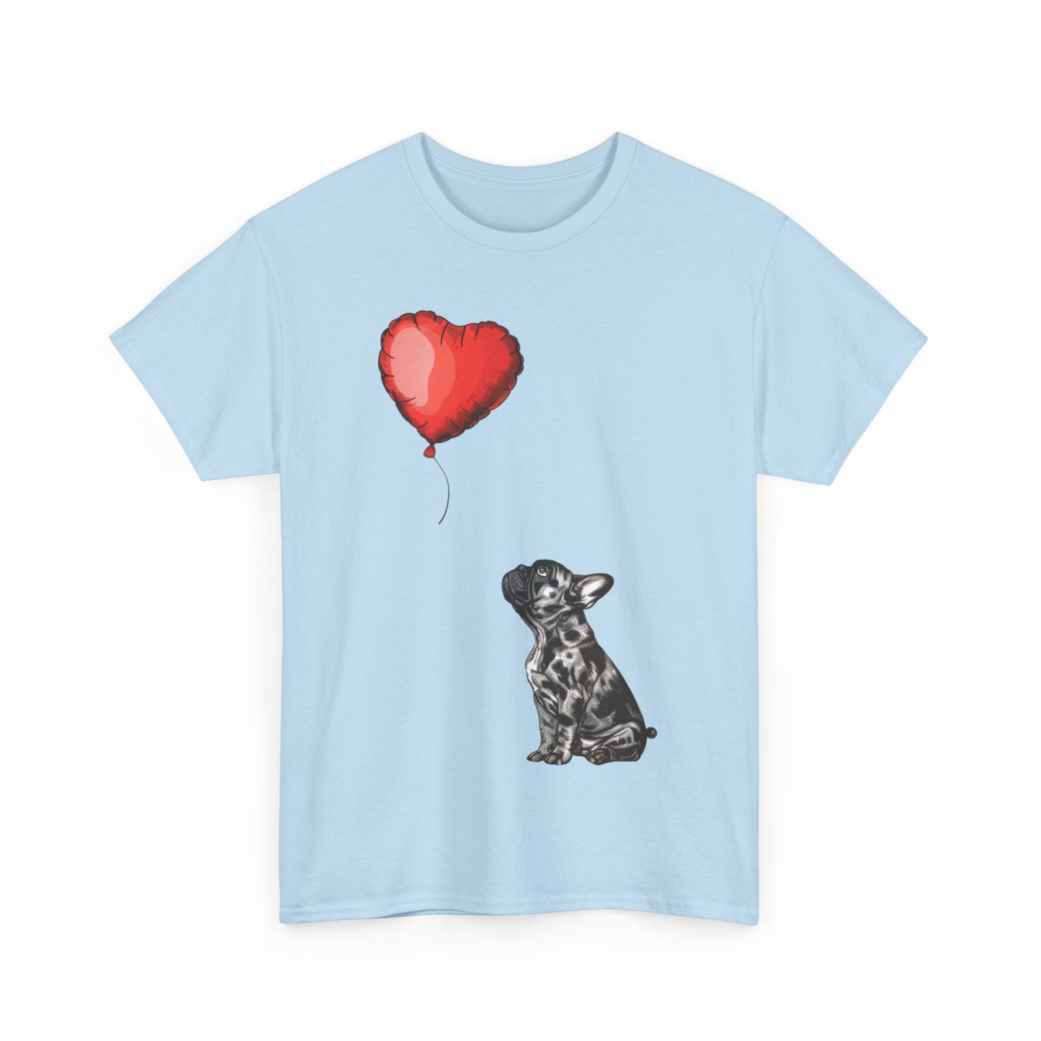 Printify T-Shirt Adorable French Bulldog with Heart Balloon T-Shirt – Perfect for Dog Lovers