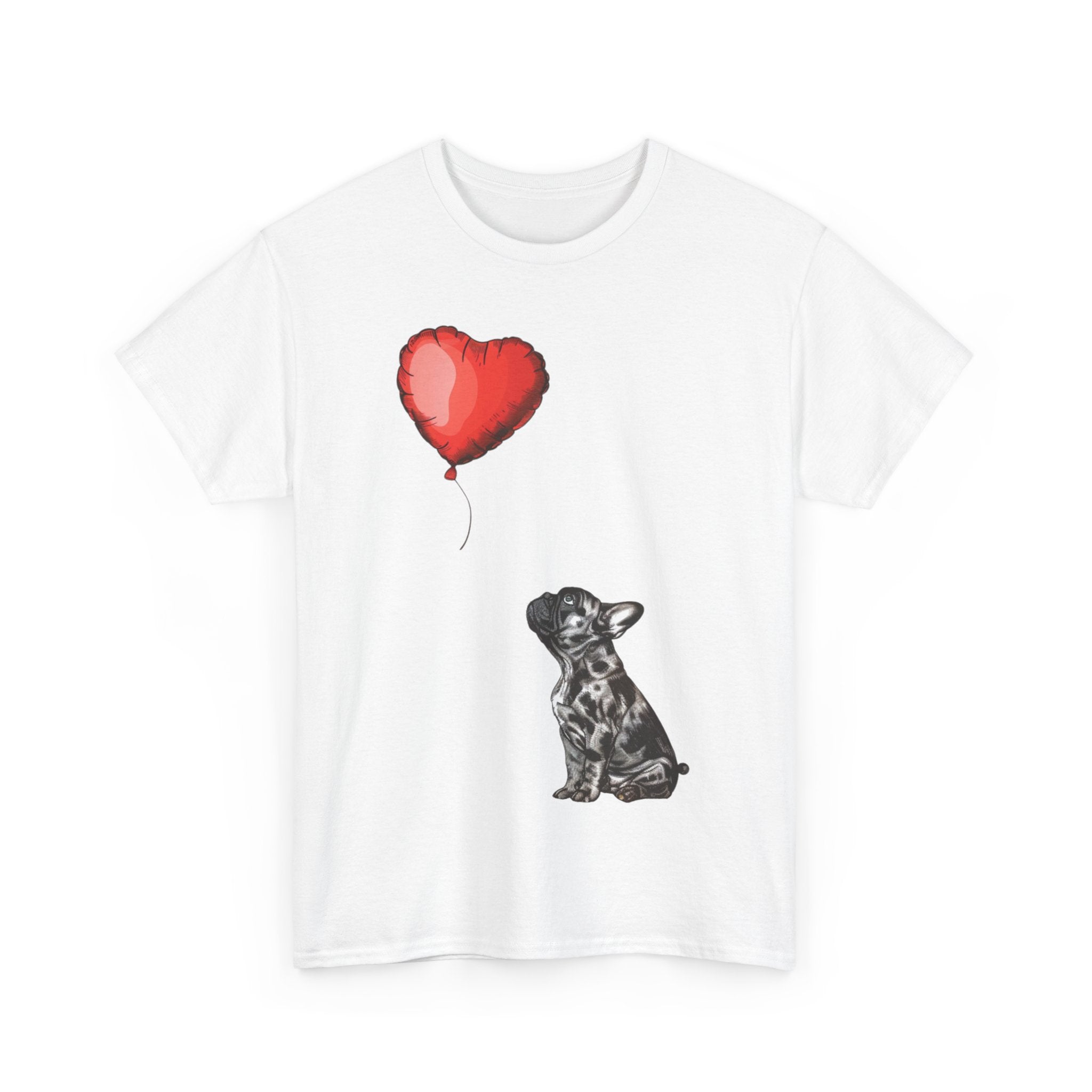 Printify T-Shirt Adorable French Bulldog with Heart Balloon T-Shirt – Perfect for Dog Lovers