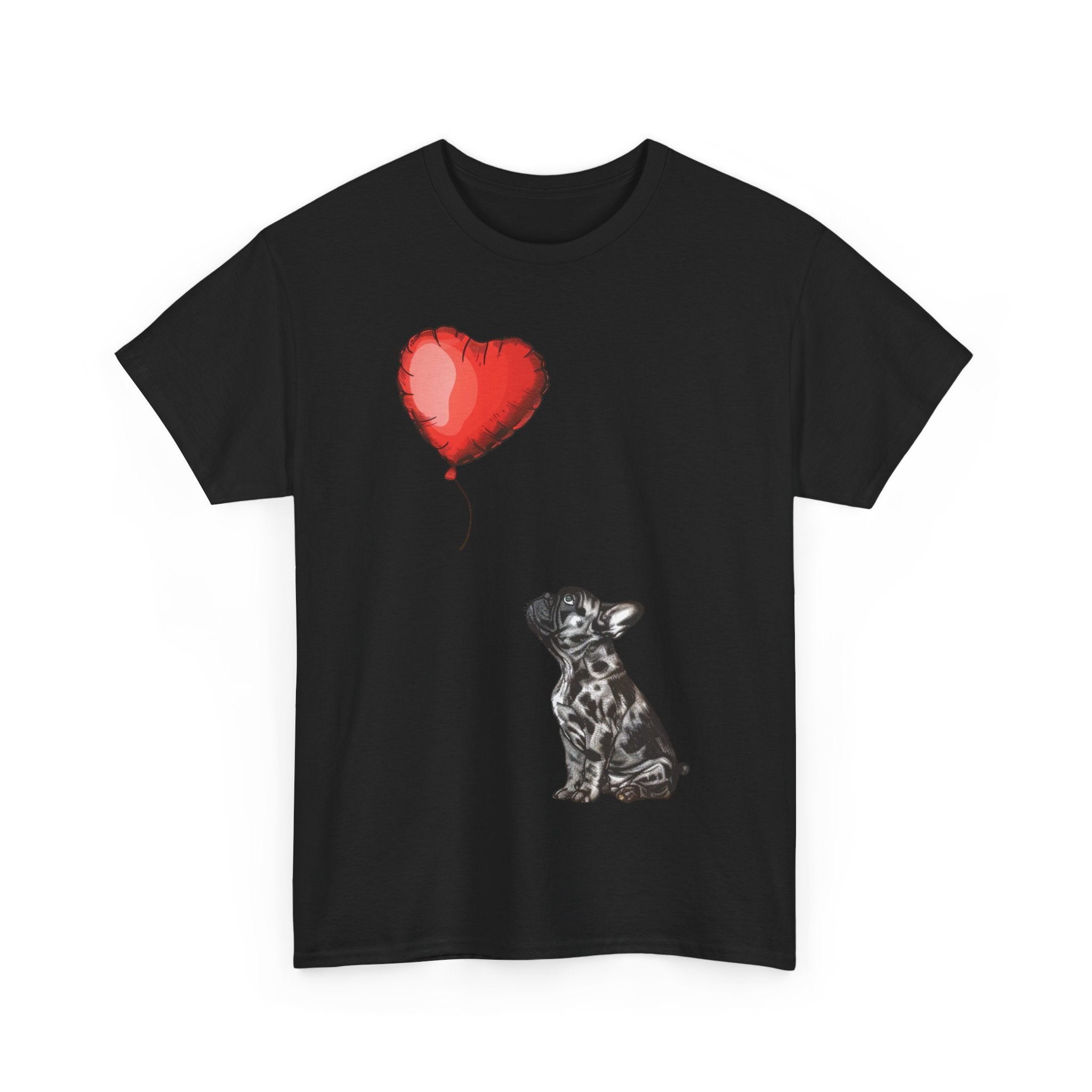 Printify T-Shirt Adorable French Bulldog with Heart Balloon T-Shirt – Perfect for Dog Lovers