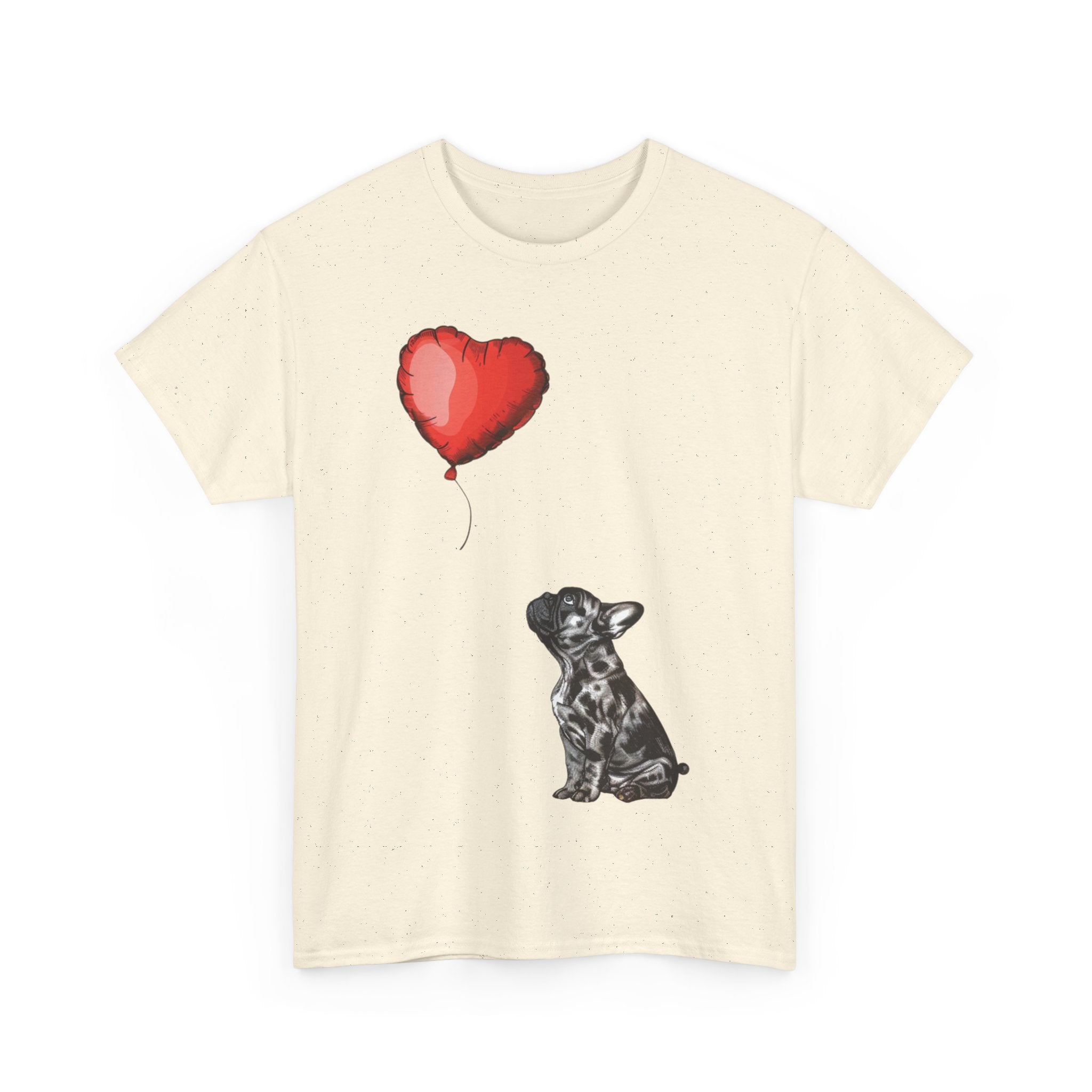 Printify T-Shirt Adorable French Bulldog with Heart Balloon T-Shirt – Perfect for Dog Lovers