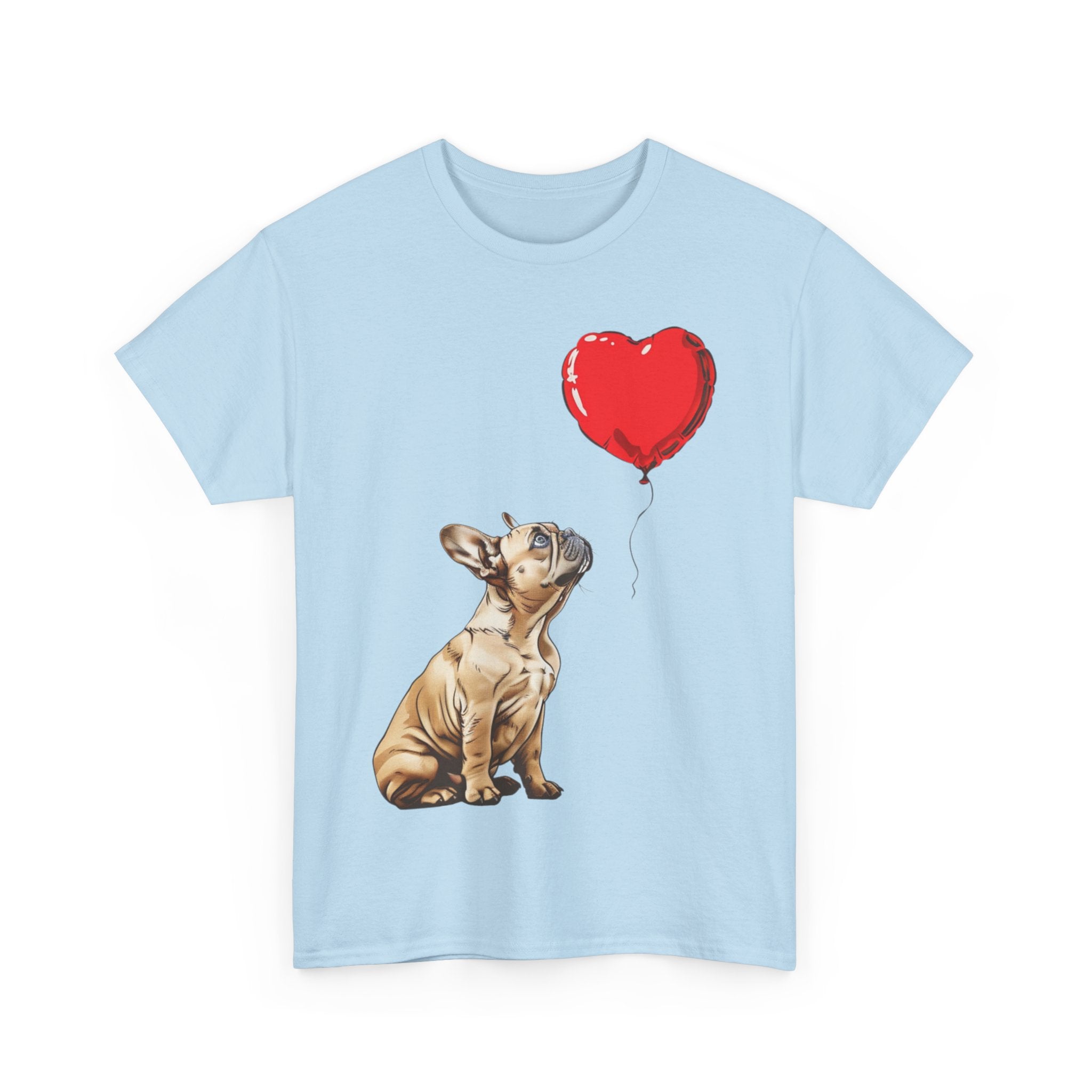 Printify T-Shirt Adorable French Bulldog with Heart Balloon T-Shirt – Perfect for Dog Lovers