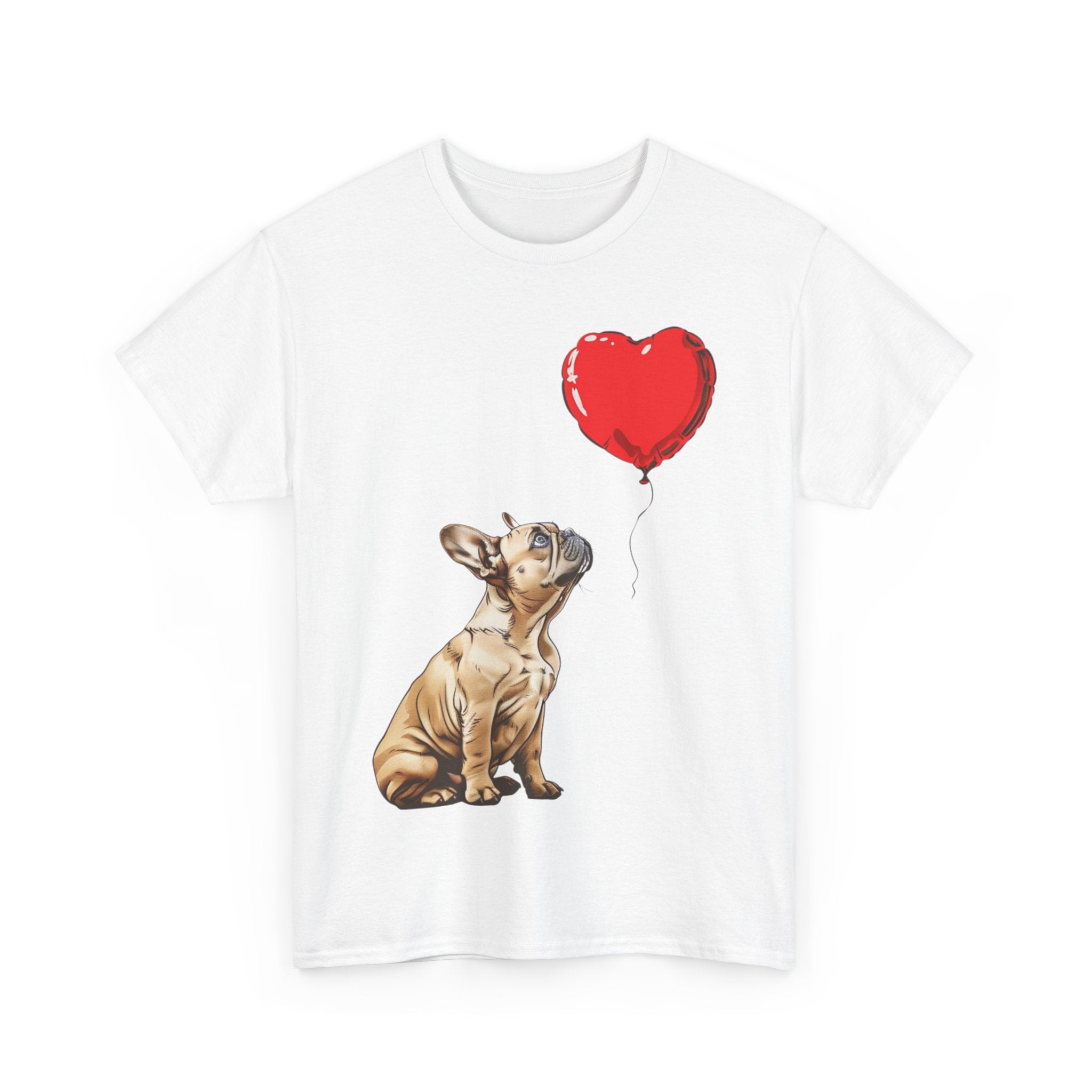 Printify T-Shirt Adorable French Bulldog with Heart Balloon T-Shirt – Perfect for Dog Lovers