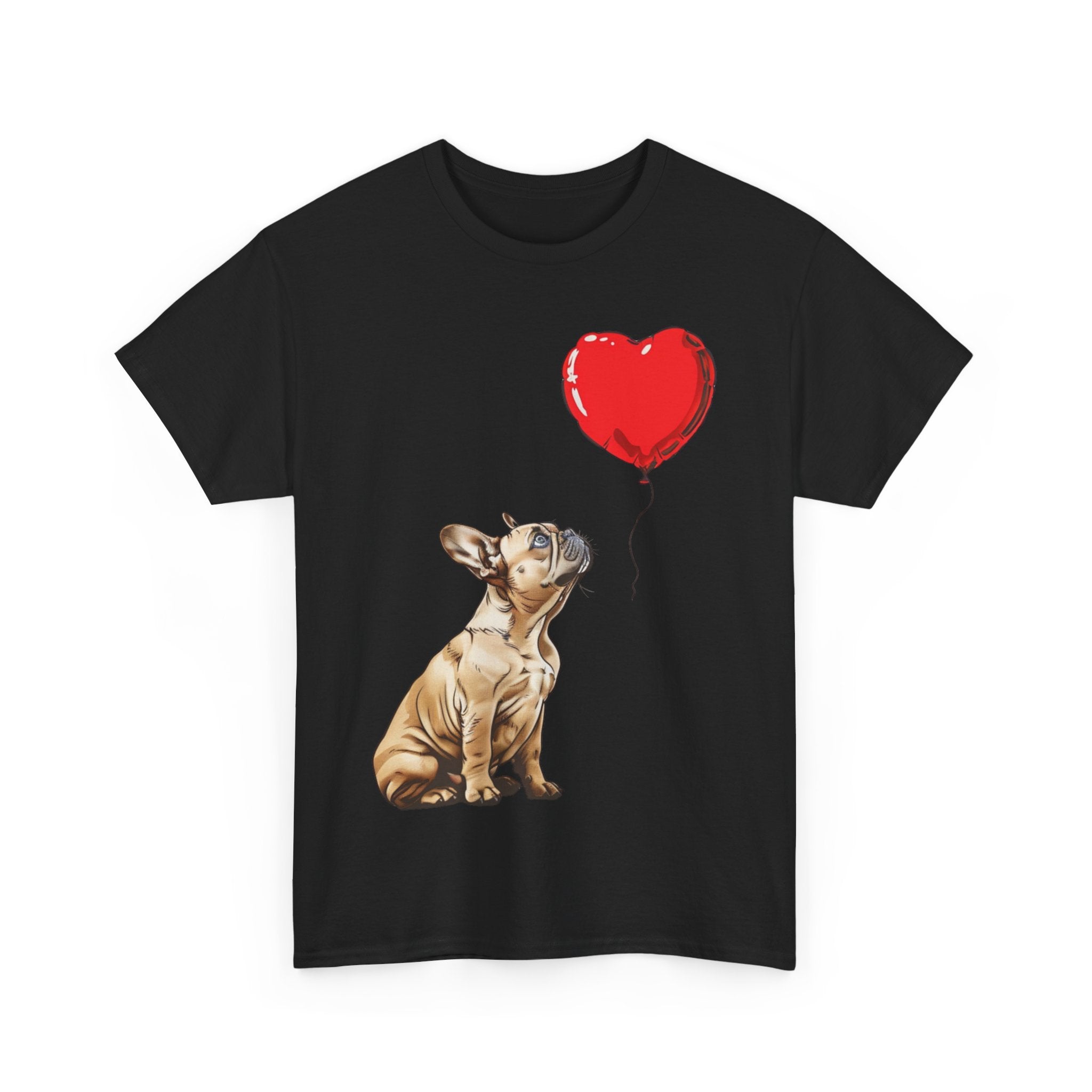 Printify T-Shirt Adorable French Bulldog with Heart Balloon T-Shirt – Perfect for Dog Lovers