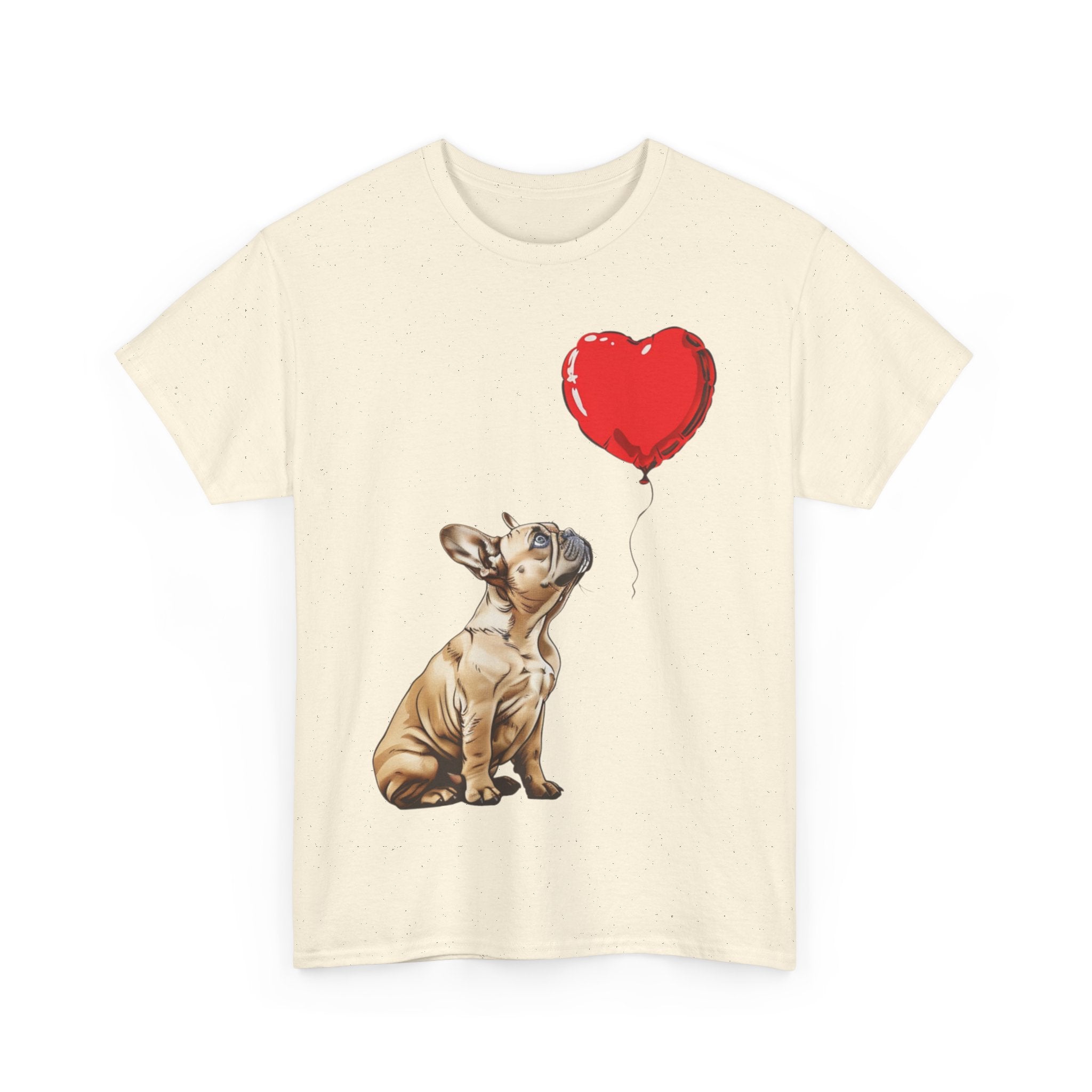 Printify T-Shirt Adorable French Bulldog with Heart Balloon T-Shirt – Perfect for Dog Lovers