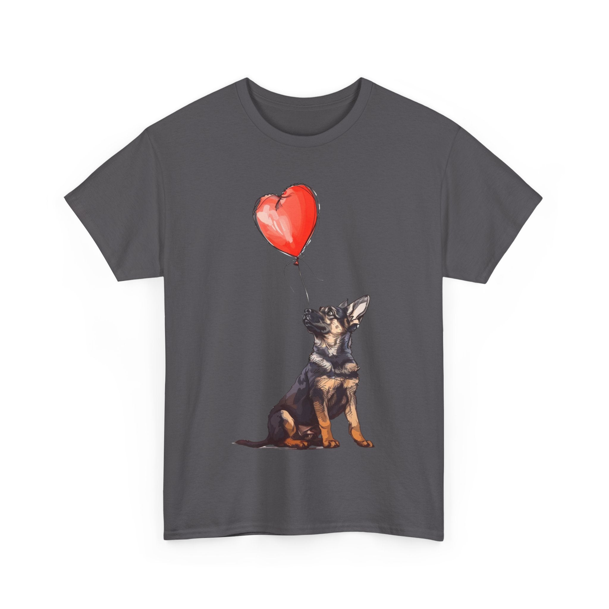 Printify T-Shirt Adorable German Shepherd with Heart Balloon T-Shirt – Perfect for Dog Lovers