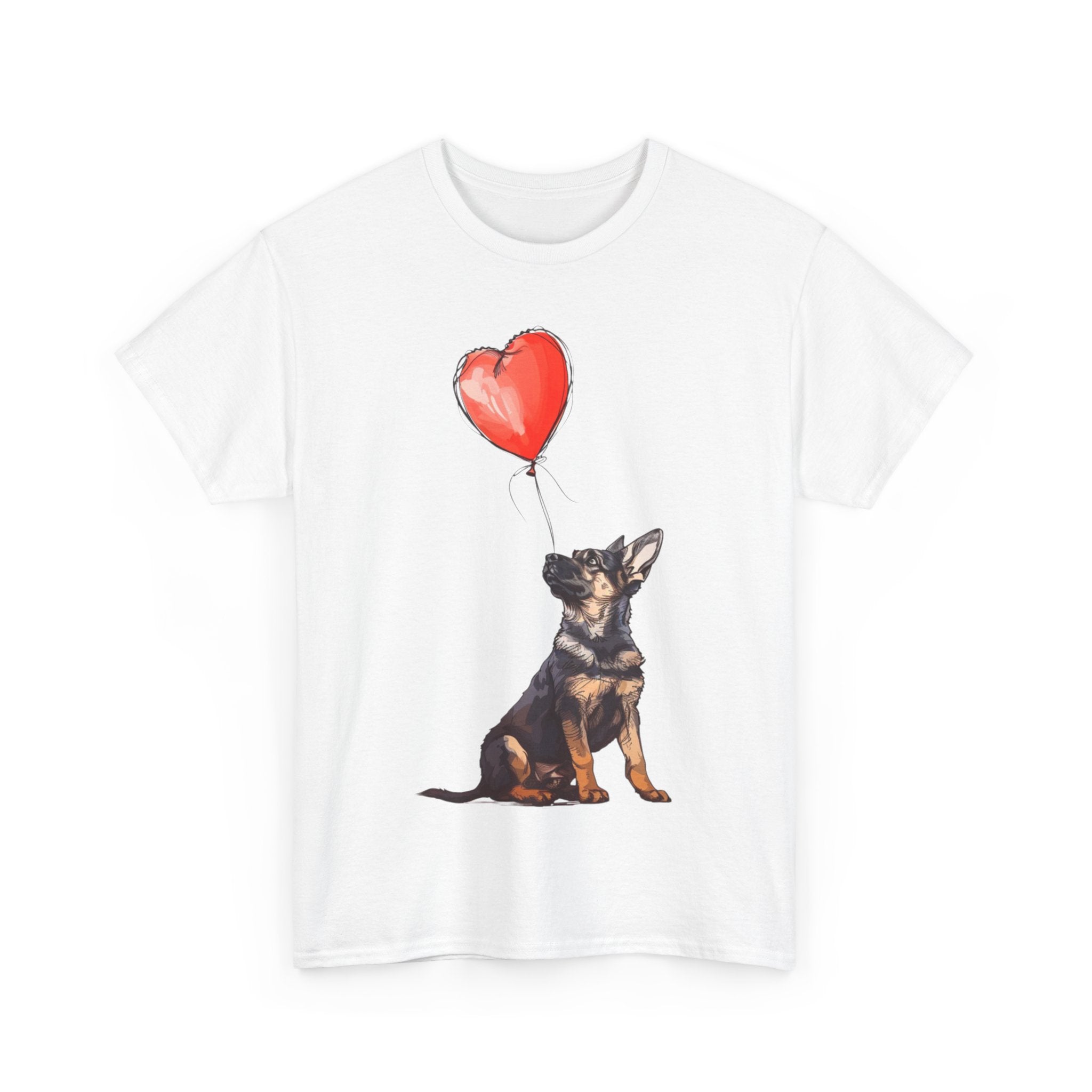 Printify T-Shirt Adorable German Shepherd with Heart Balloon T-Shirt – Perfect for Dog Lovers