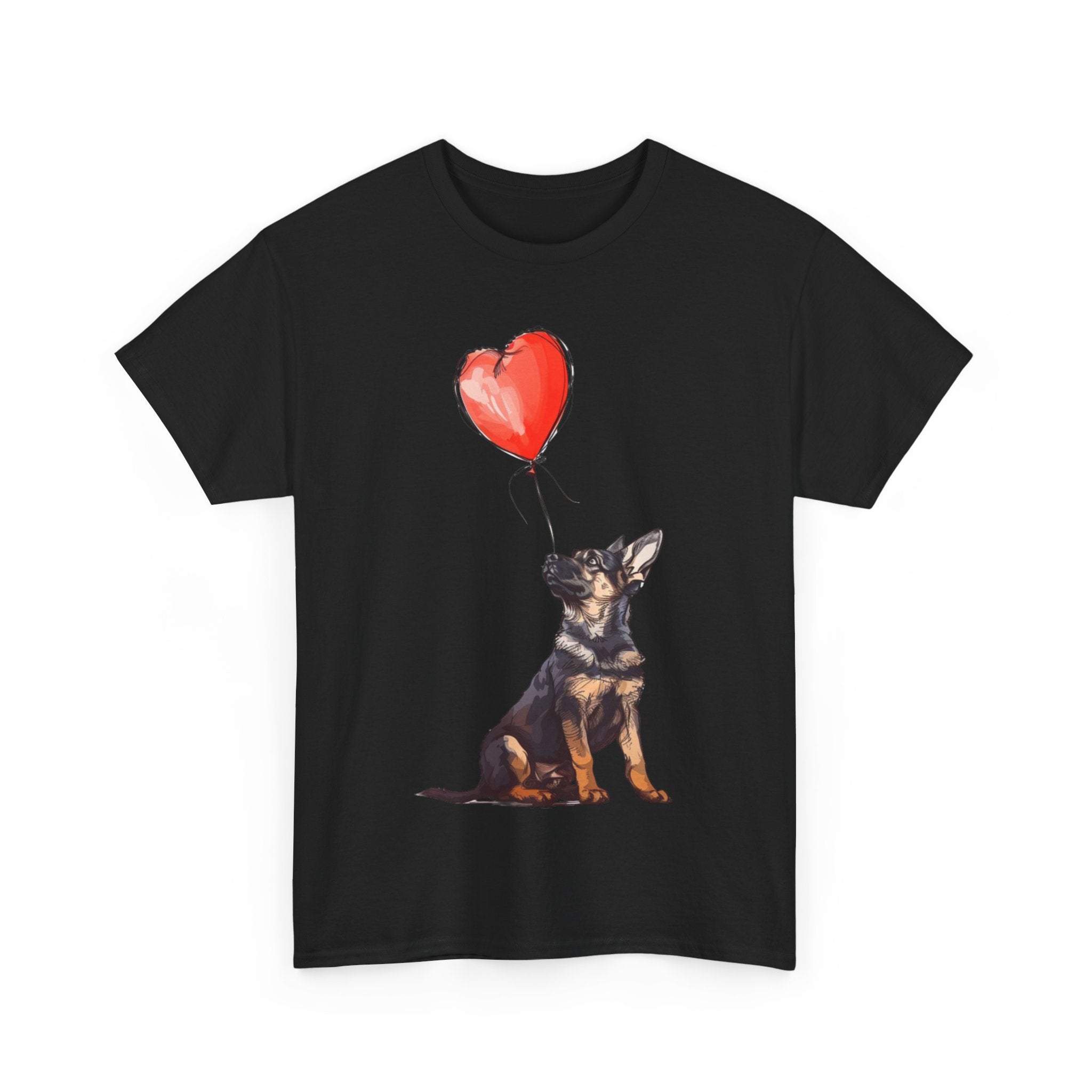 Printify T-Shirt Adorable German Shepherd with Heart Balloon T-Shirt – Perfect for Dog Lovers