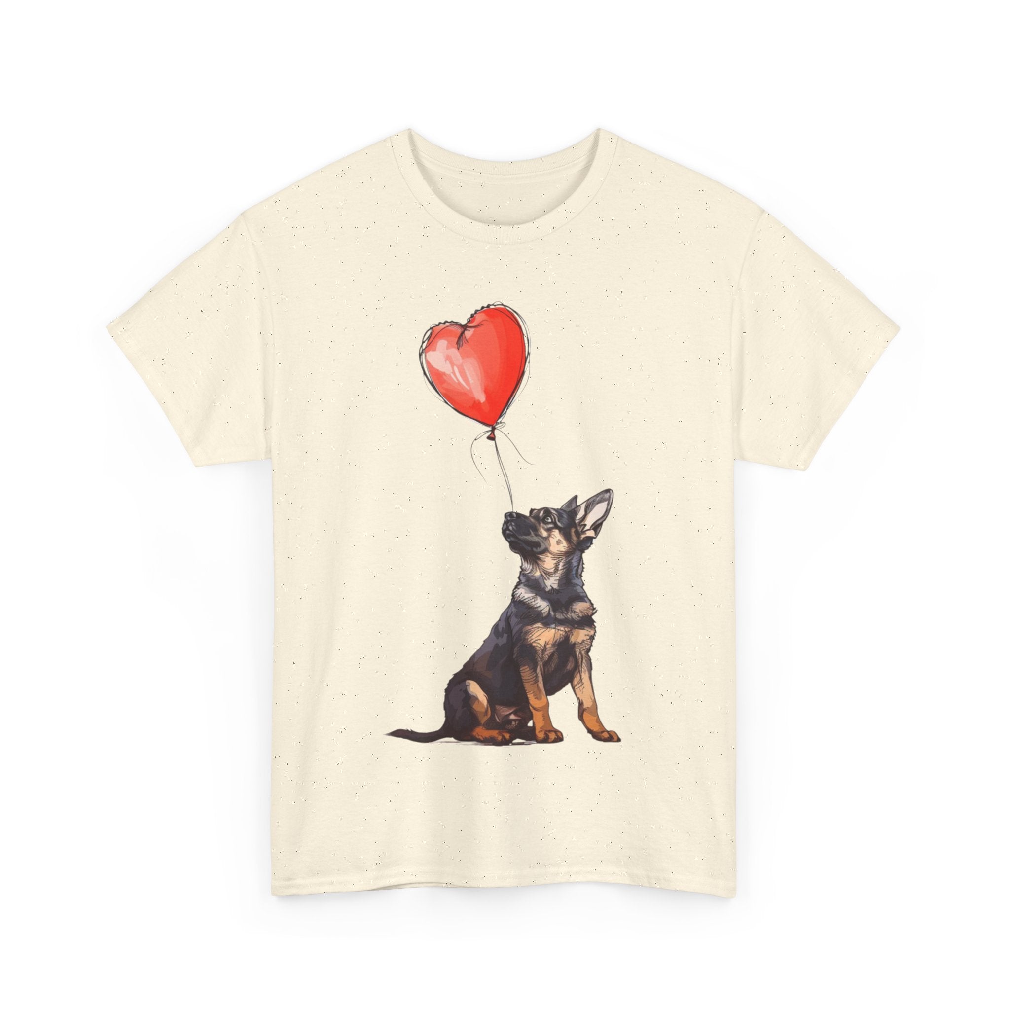 Printify T-Shirt Adorable German Shepherd with Heart Balloon T-Shirt – Perfect for Dog Lovers