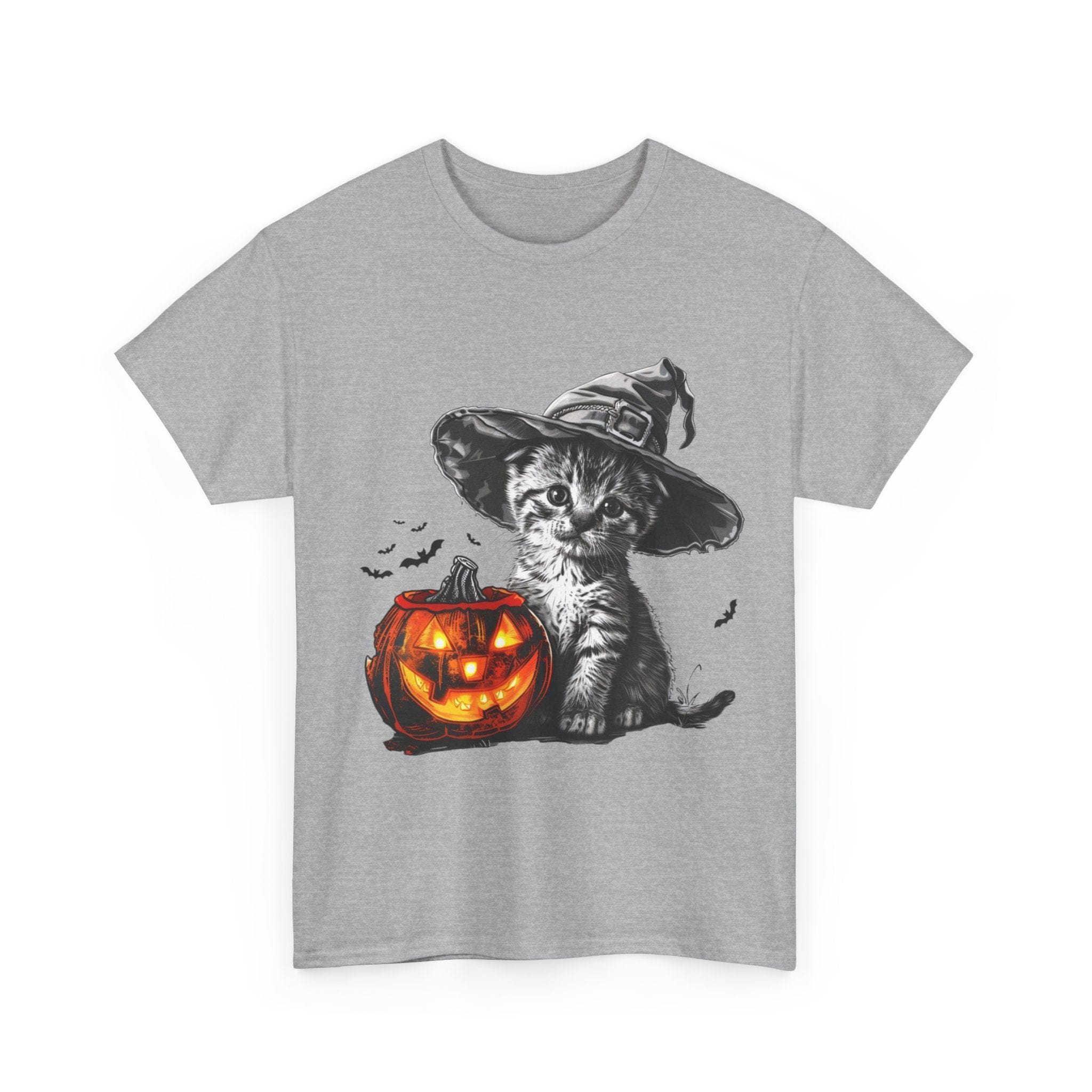 Printify T-Shirt Adorable Kitten Witch Halloween Shirt – Spooky Pumpkin Design