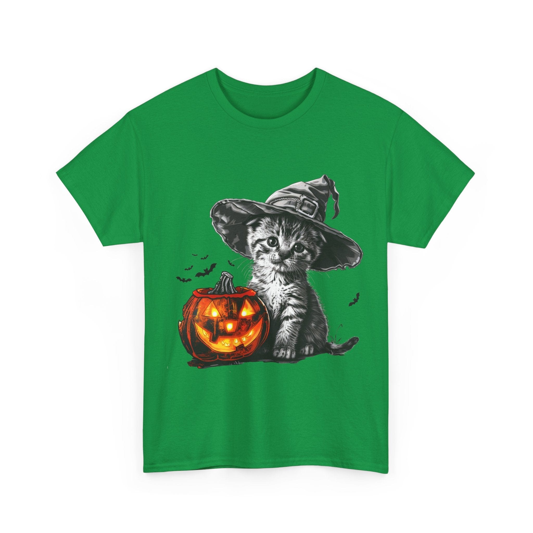 Printify T-Shirt Adorable Kitten Witch Halloween Shirt – Spooky Pumpkin Design