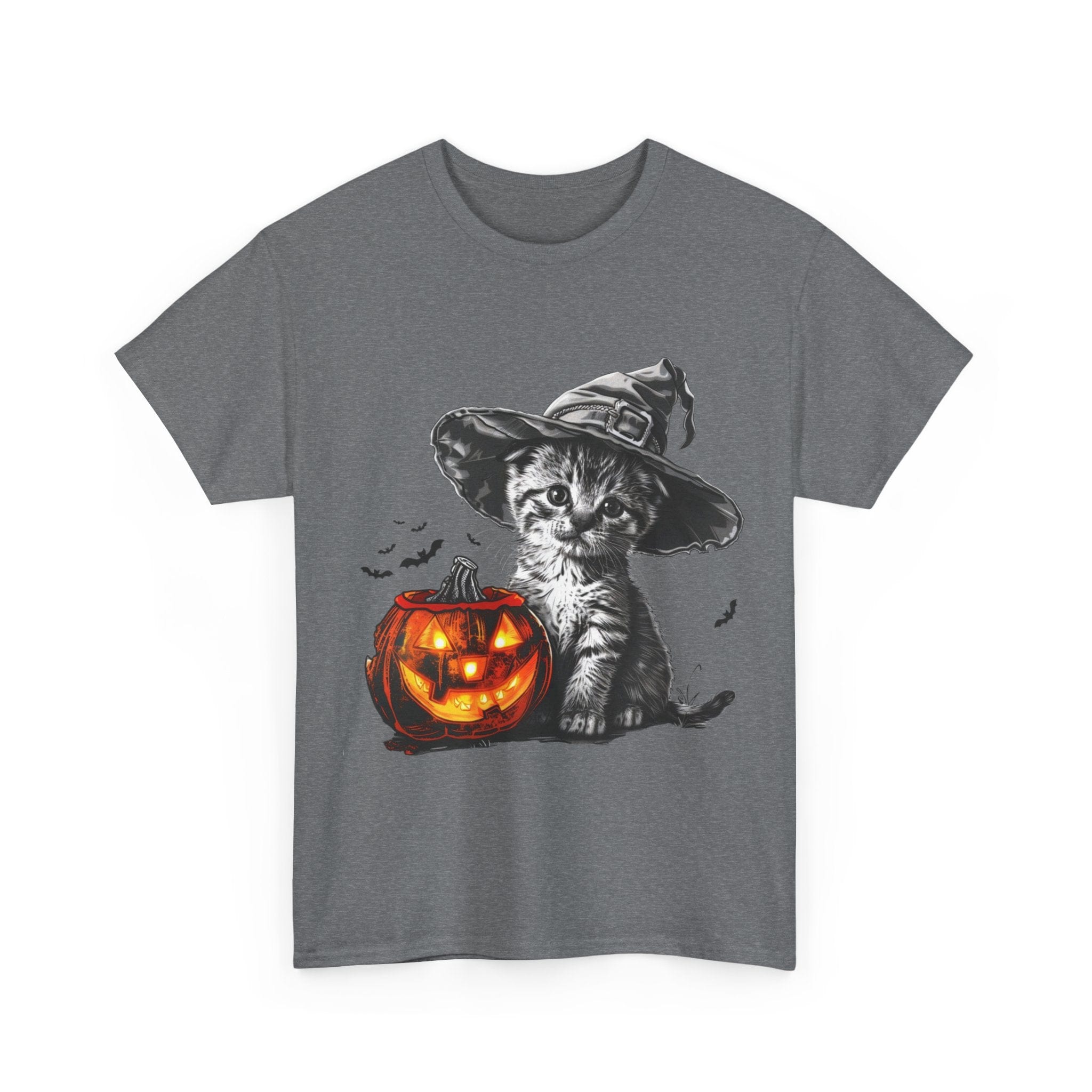 Printify T-Shirt Adorable Kitten Witch Halloween Shirt – Spooky Pumpkin Design