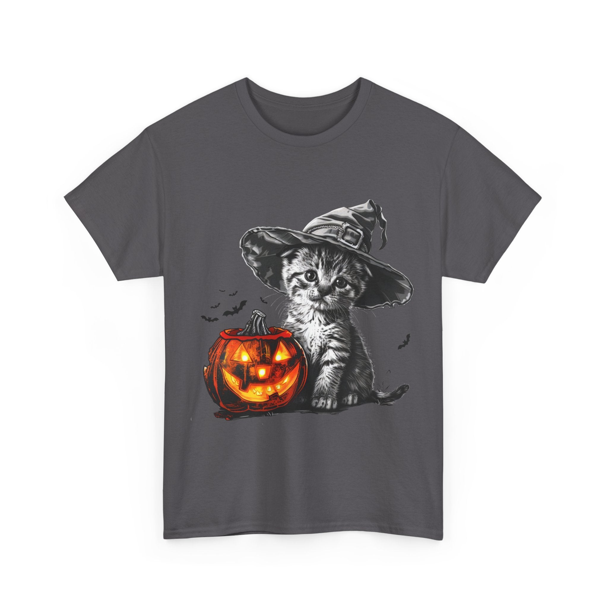 Printify T-Shirt Adorable Kitten Witch Halloween Shirt – Spooky Pumpkin Design