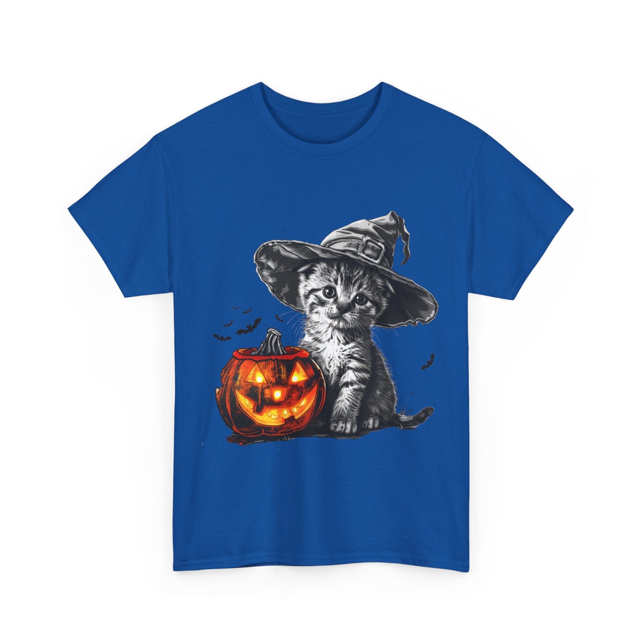 Printify T-Shirt Adorable Kitten Witch Halloween Shirt – Spooky Pumpkin Design