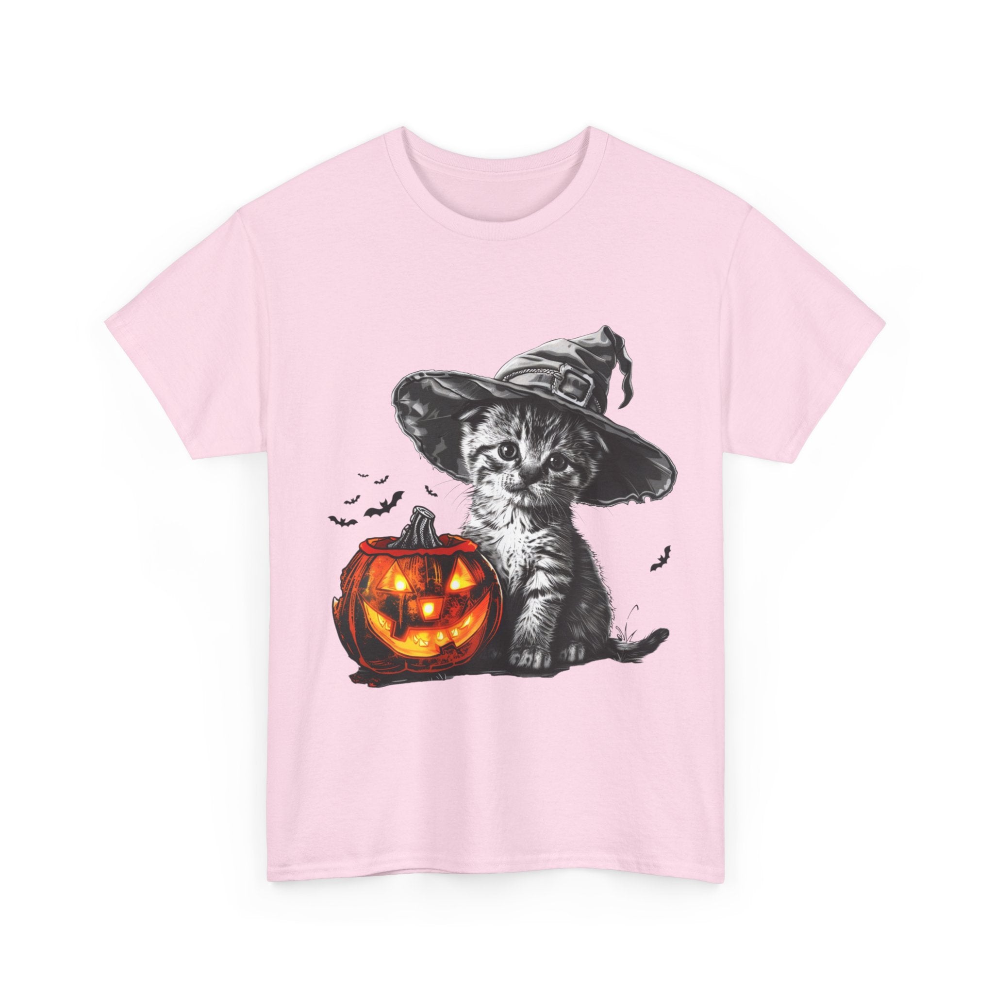 Printify T-Shirt Adorable Kitten Witch Halloween Shirt – Spooky Pumpkin Design