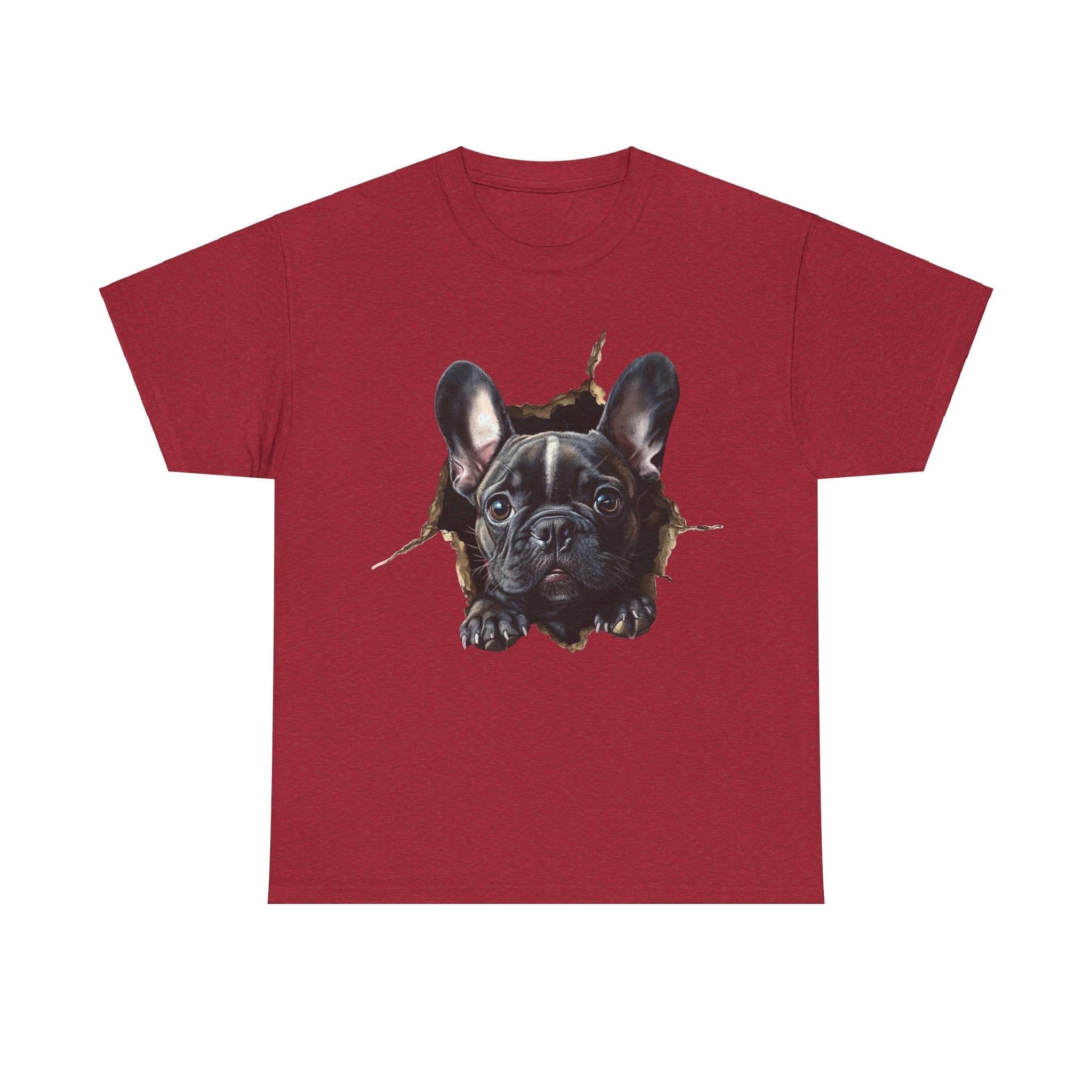 Printify T-Shirt Antique Cherry Red / S Black French Bulldog Peeking Unisex Heavy Cotton Tee