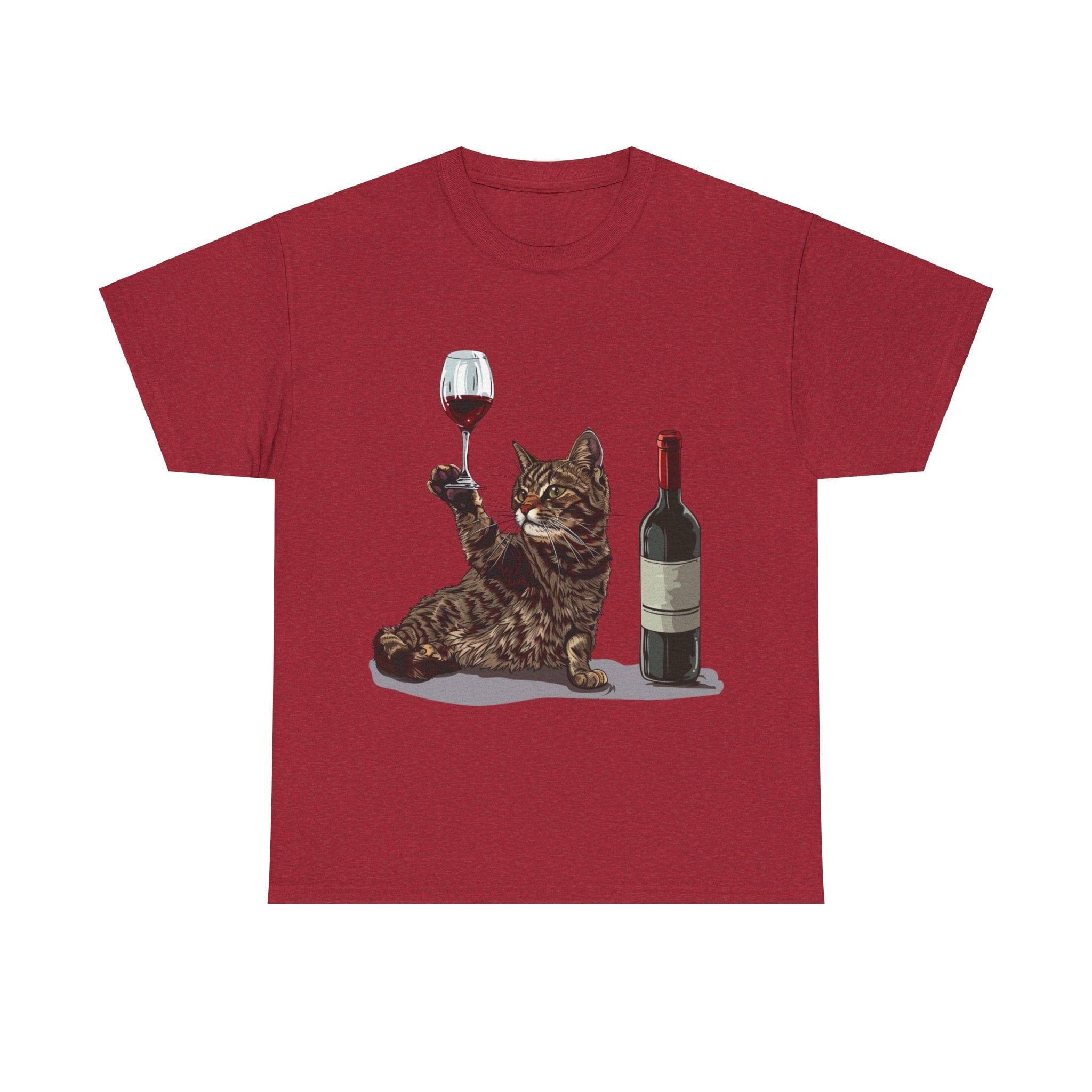 Printify T-Shirt Antique Cherry Red / S Cat Wine Enthusiast Unisex Cotton Tee