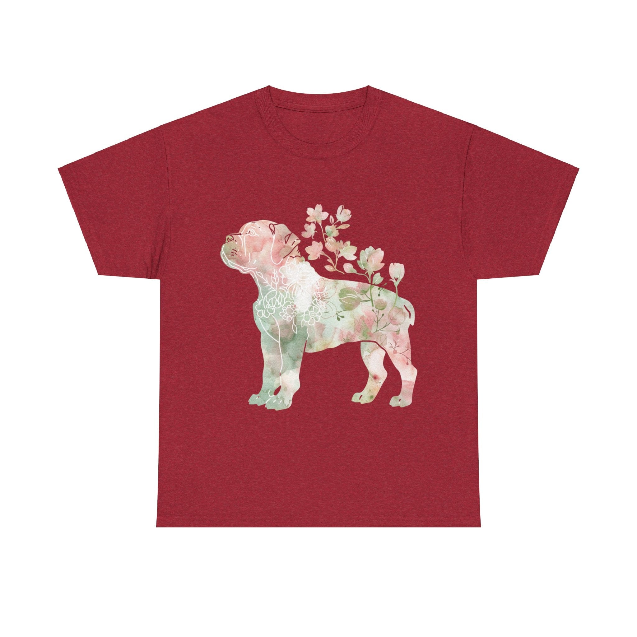 Printify T-Shirt Antique Cherry Red / S Floral Boxer Puppy Unisex Heavy Cotton Tee