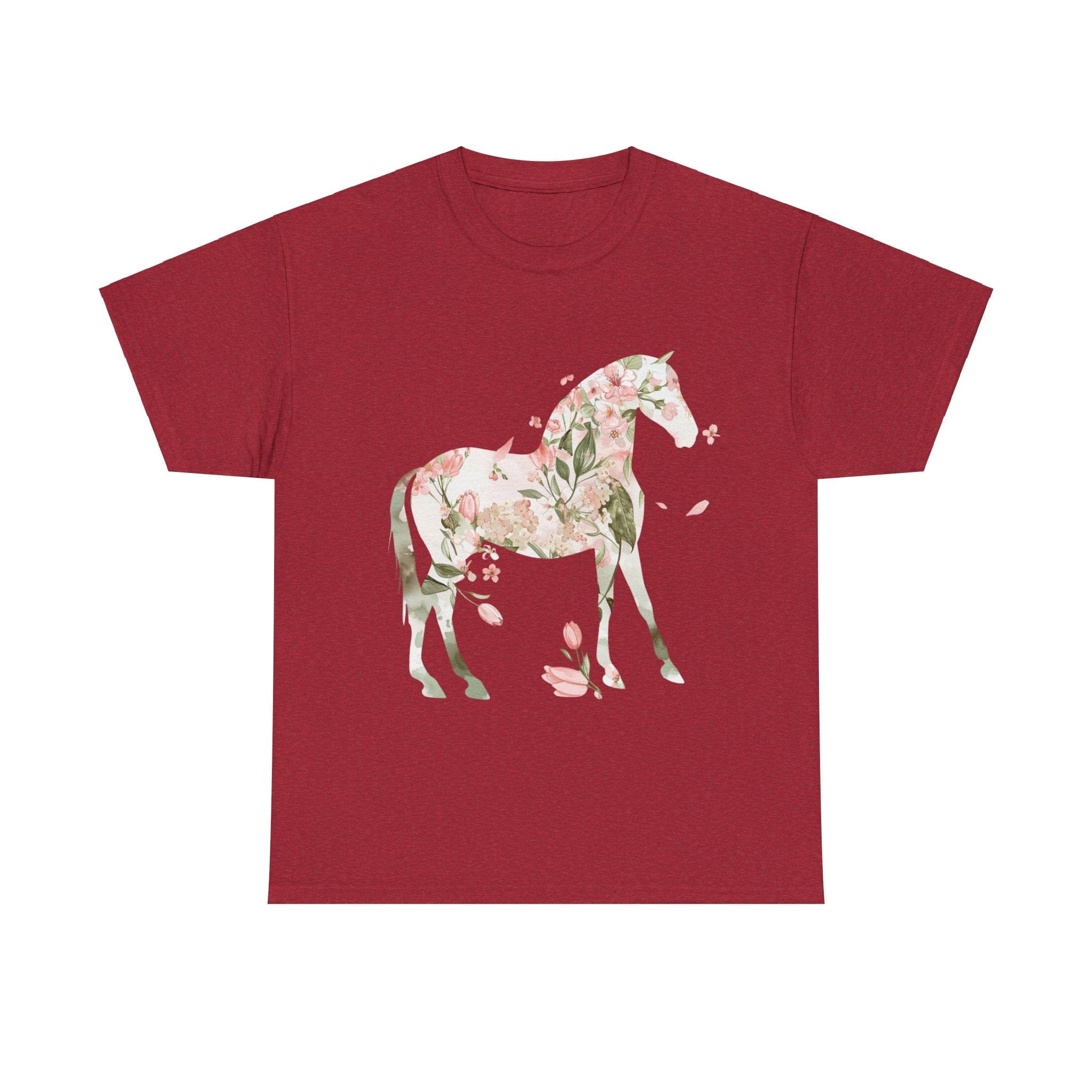 Printify T-Shirt Antique Cherry Red / S Floral Horse – Unisex Graphic Tee