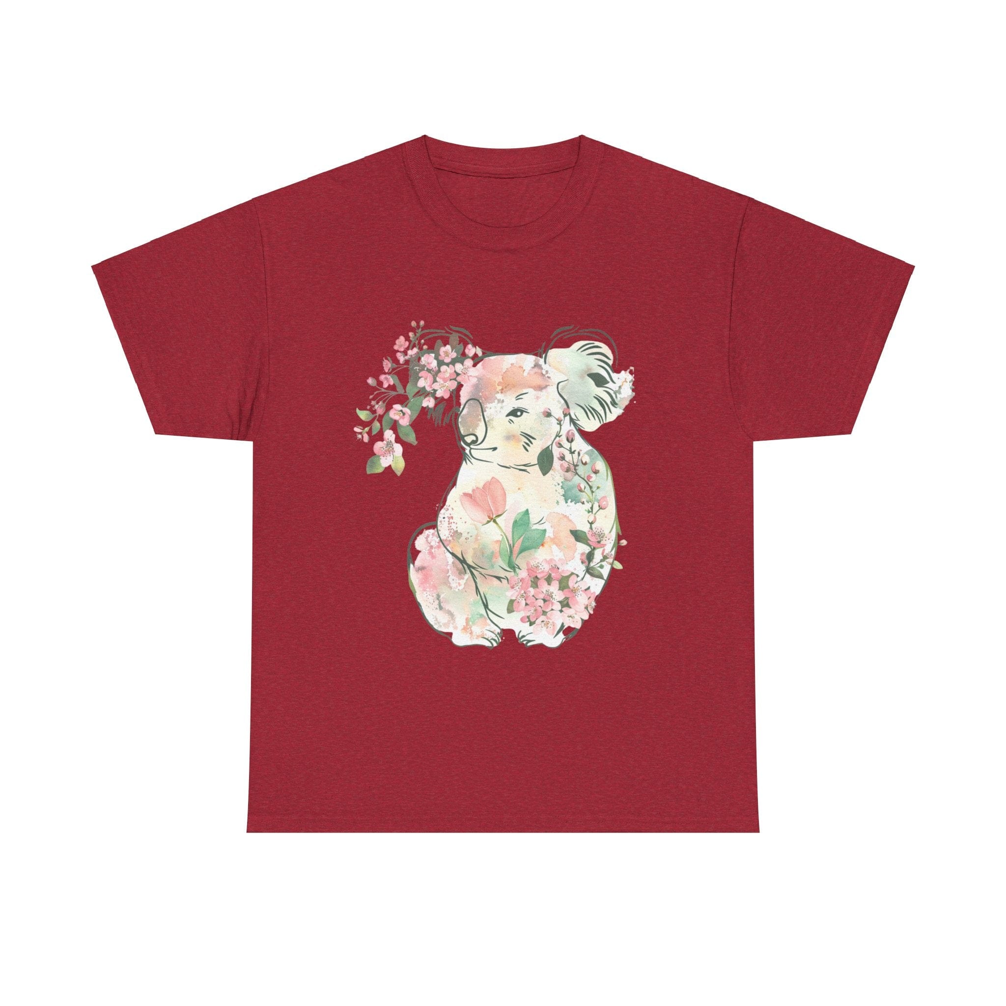 Printify T-Shirt Antique Cherry Red / S Floral Koala Unisex Heavy Cotton Tee