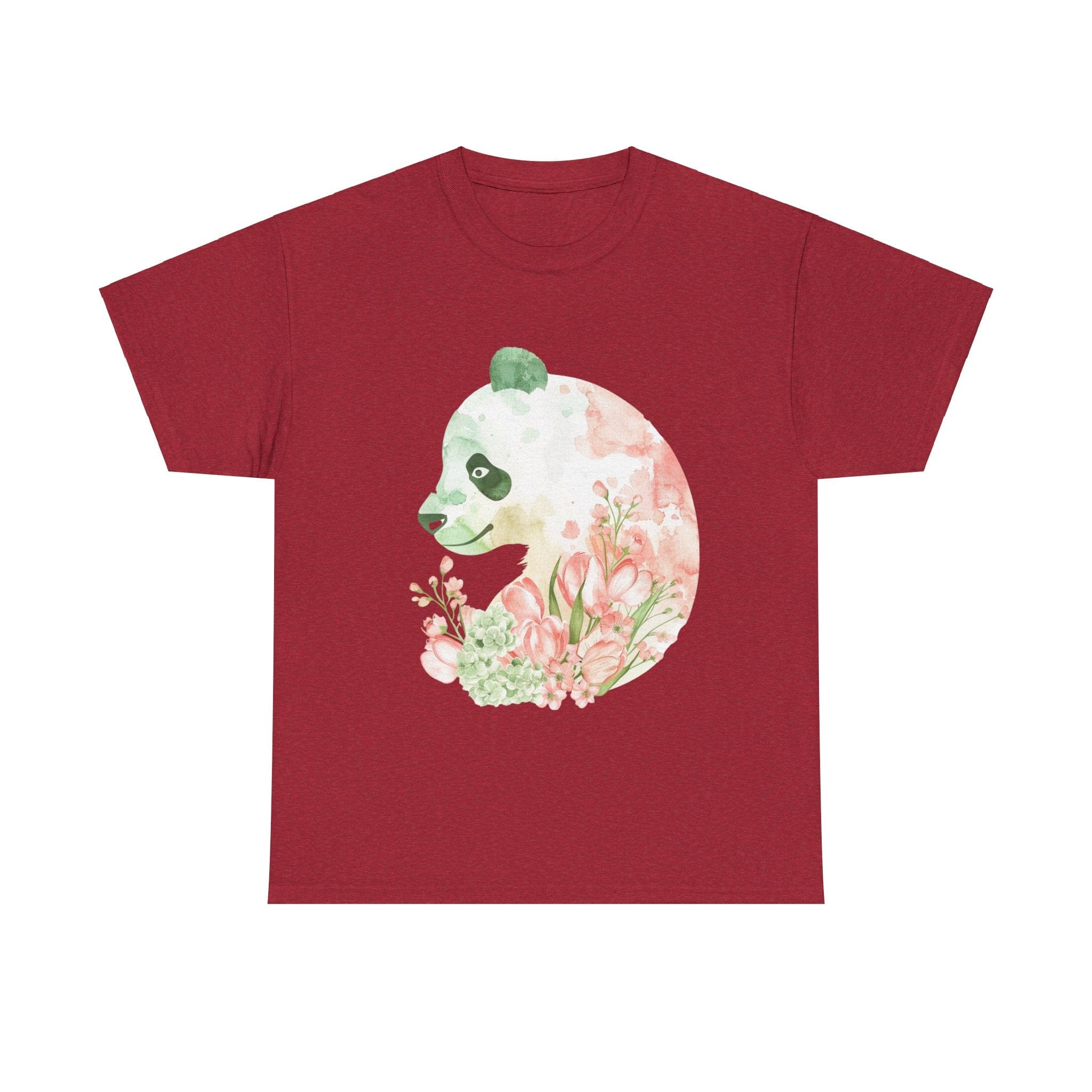 Printify T-Shirt Antique Cherry Red / S Floral Panda Silhouette Unisex Heavy Cotton Tee