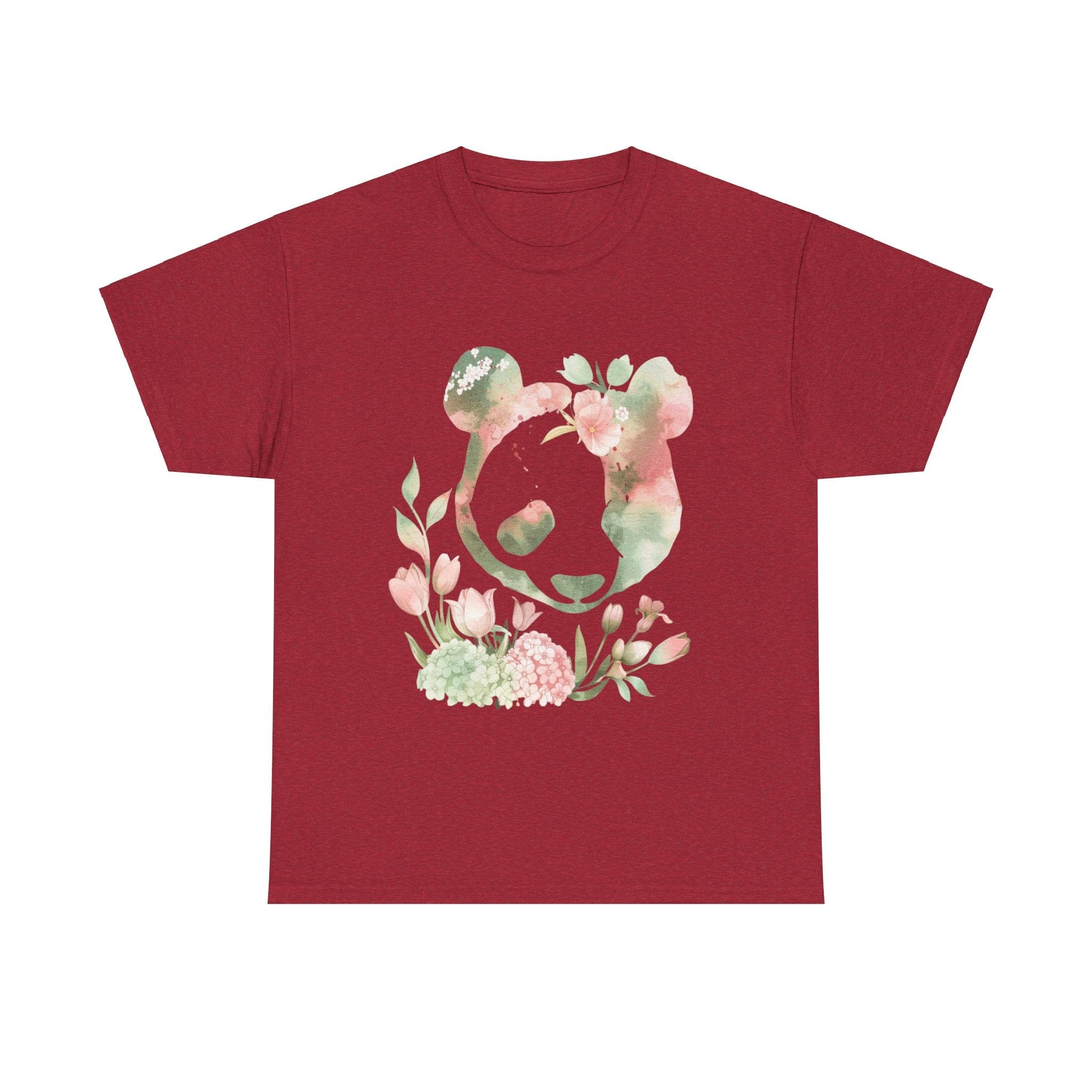 Printify T-Shirt Antique Cherry Red / S Floral Panda Unisex Cotton Tee