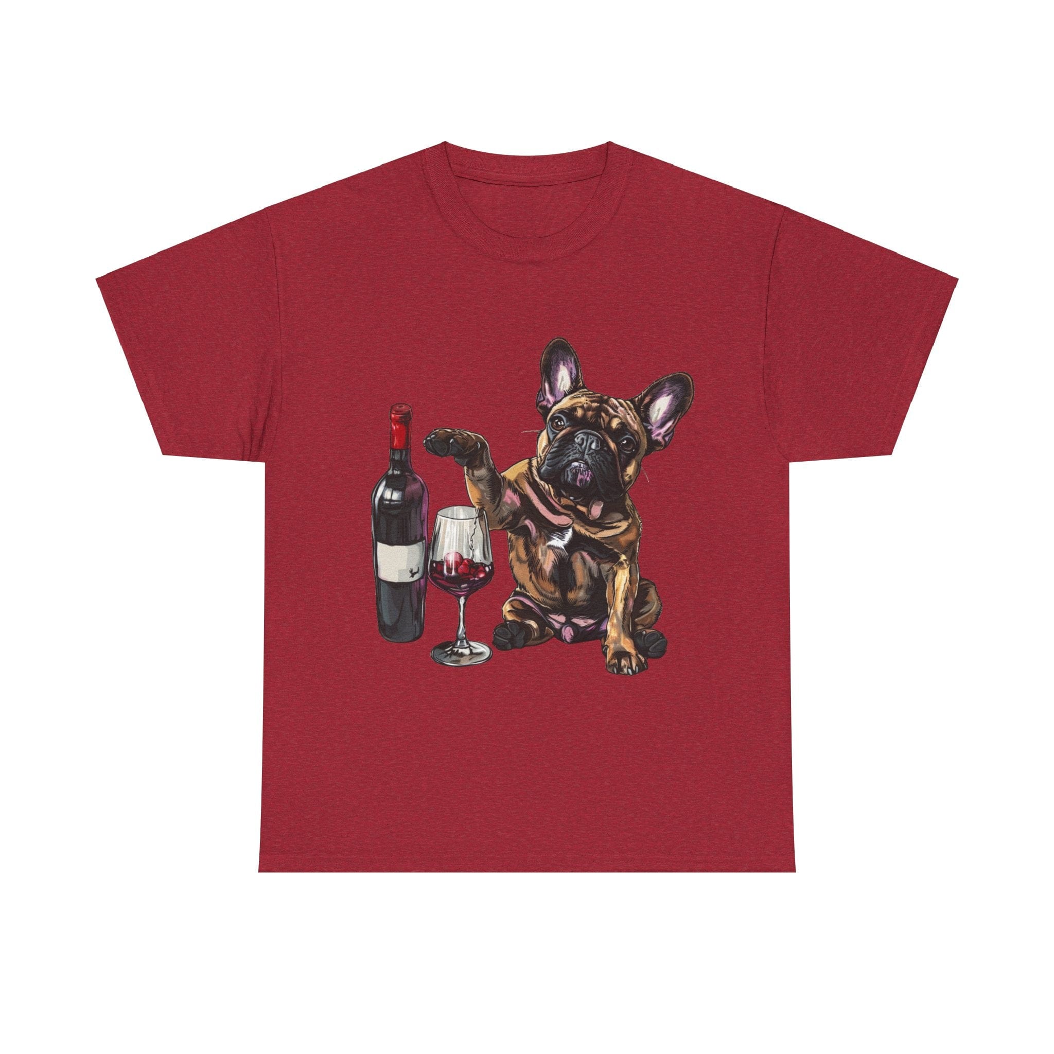 Printify T-Shirt Antique Cherry Red / S French Bulldog Wine Lover Unisex Cotton Tee