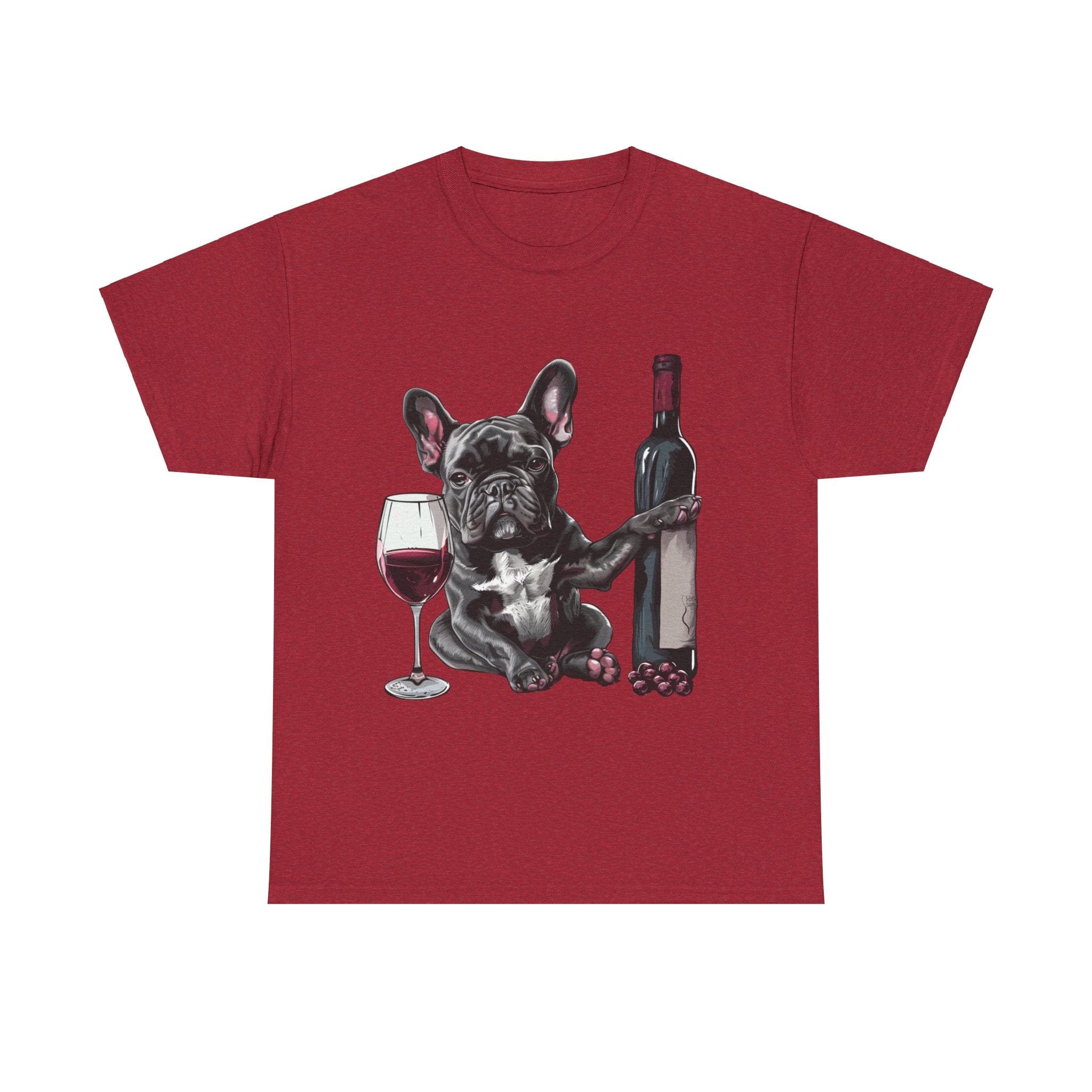 Printify T-Shirt Antique Cherry Red / S French Bulldog with Wine and Raspberries – Unisex Graphic Tee