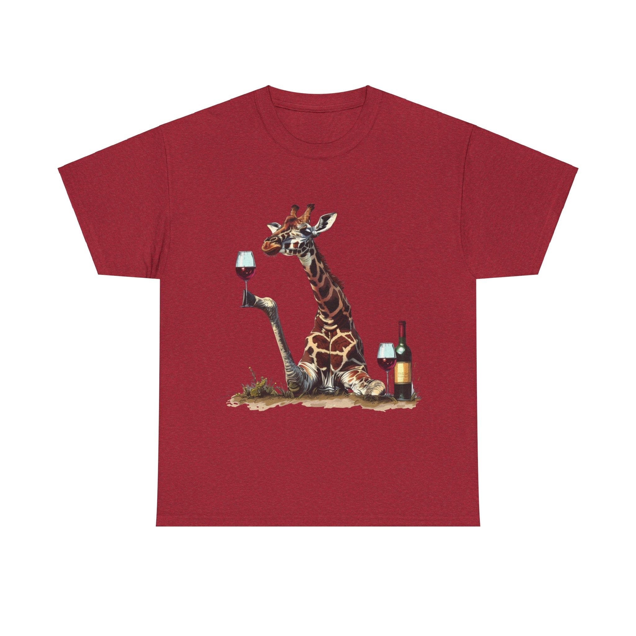 Printify T-Shirt Antique Cherry Red / S Giraffe Wine Connoisseur Unisex Cotton Tee