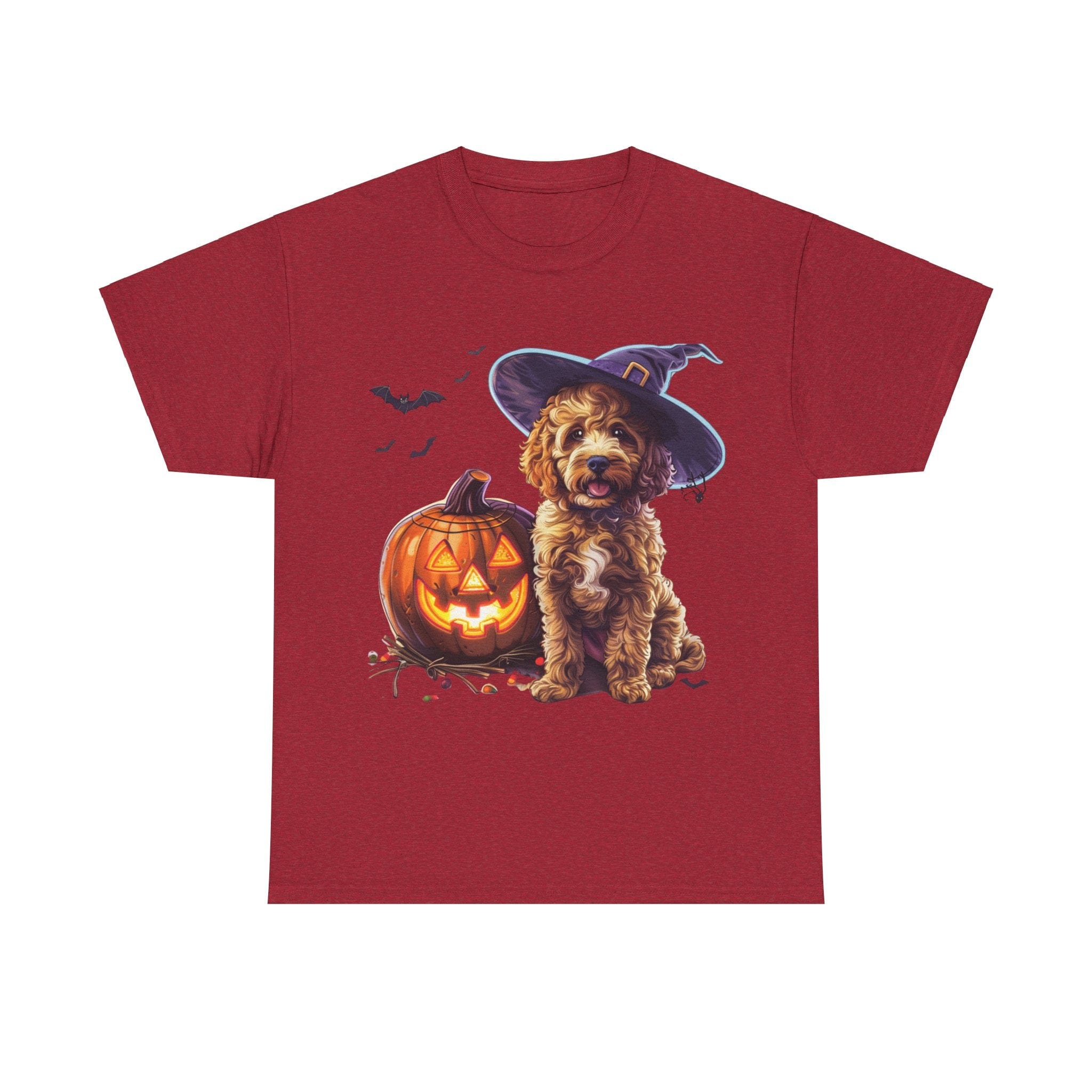 Printify T-Shirt Antique Cherry Red / S Halloween Cockapoo Witch Hat & Glowing Pumpkin Unisex Cotton Tee