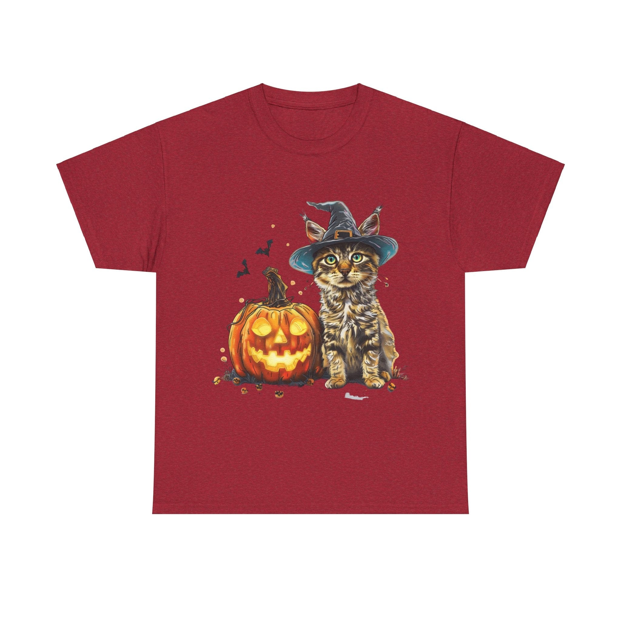 Printify T-Shirt Antique Cherry Red / S Halloween Golden Retriever in Witch Hat Tee – Unisex Cotton Shirt