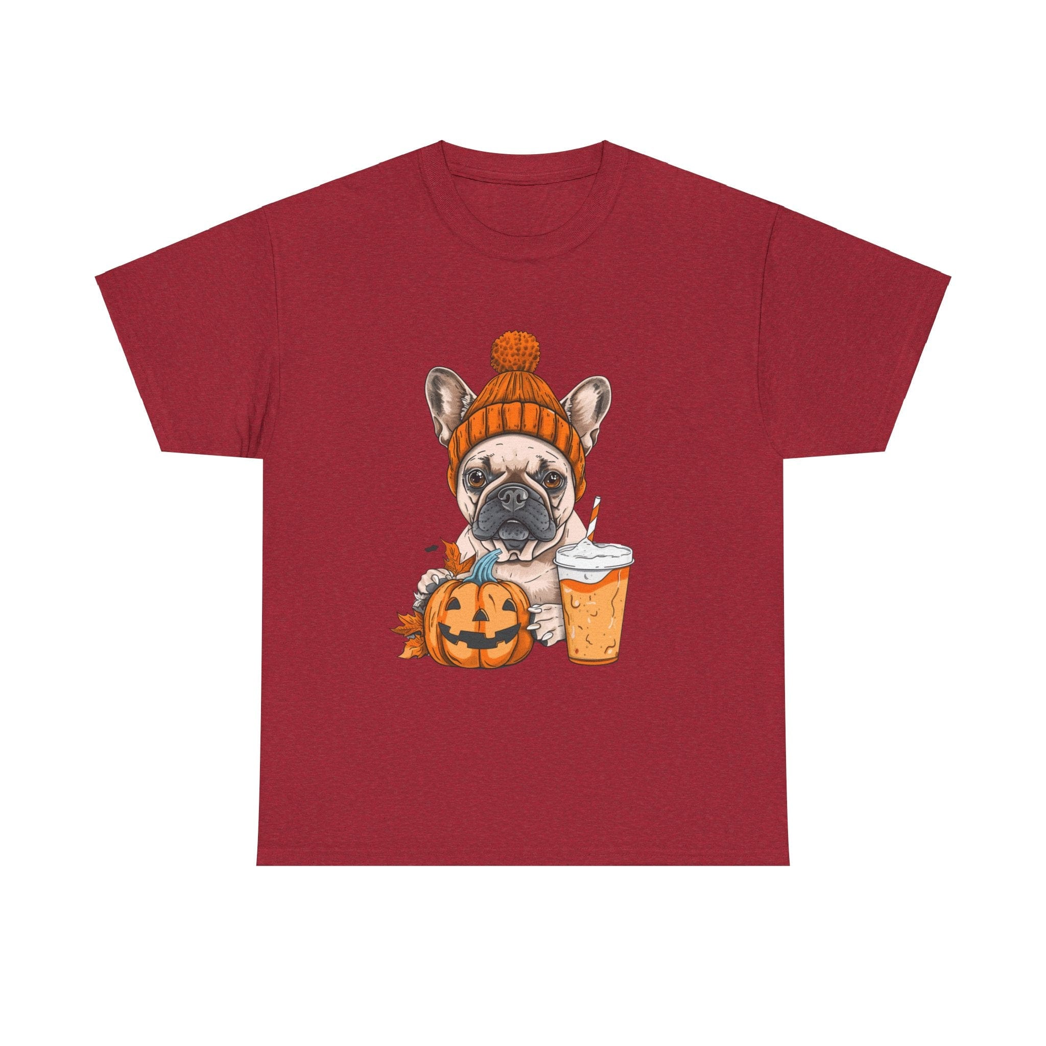 Printify T-Shirt Antique Cherry Red / S Pumpkin Spice Pooch French Bulldog Unisex Heavy Cotton Tee