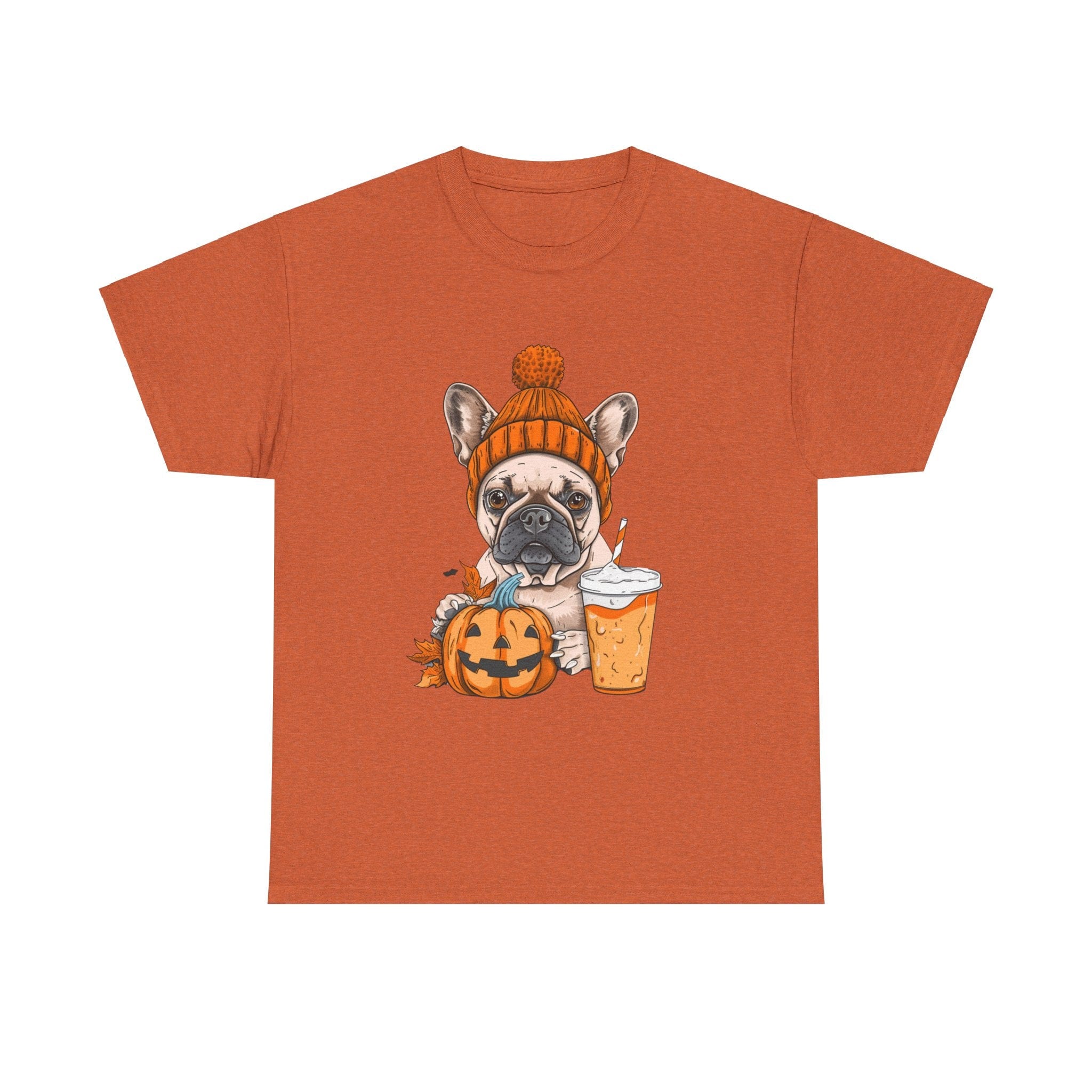 Printify T-Shirt Antique Orange / S Pumpkin Spice Pooch French Bulldog Unisex Heavy Cotton Tee