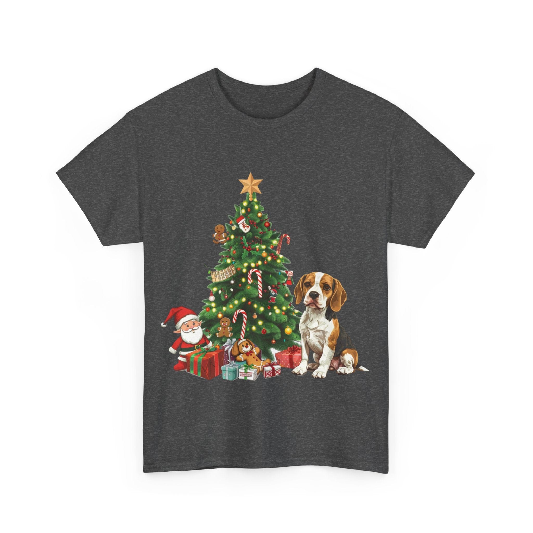 Printify T-Shirt Beagle with Christmas Tree and Gifts – Festive Holiday Dog Art