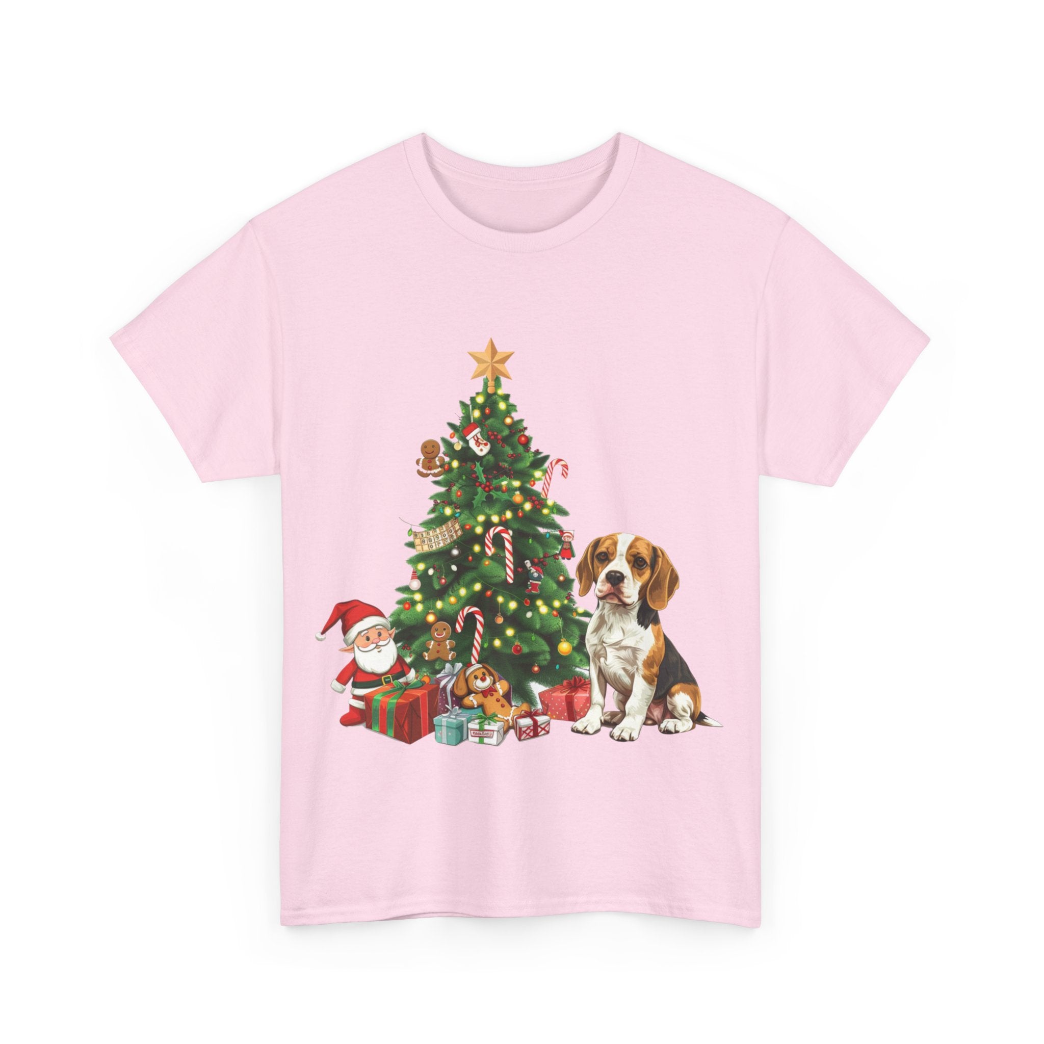 Printify T-Shirt Beagle with Christmas Tree and Gifts – Festive Holiday Dog Art