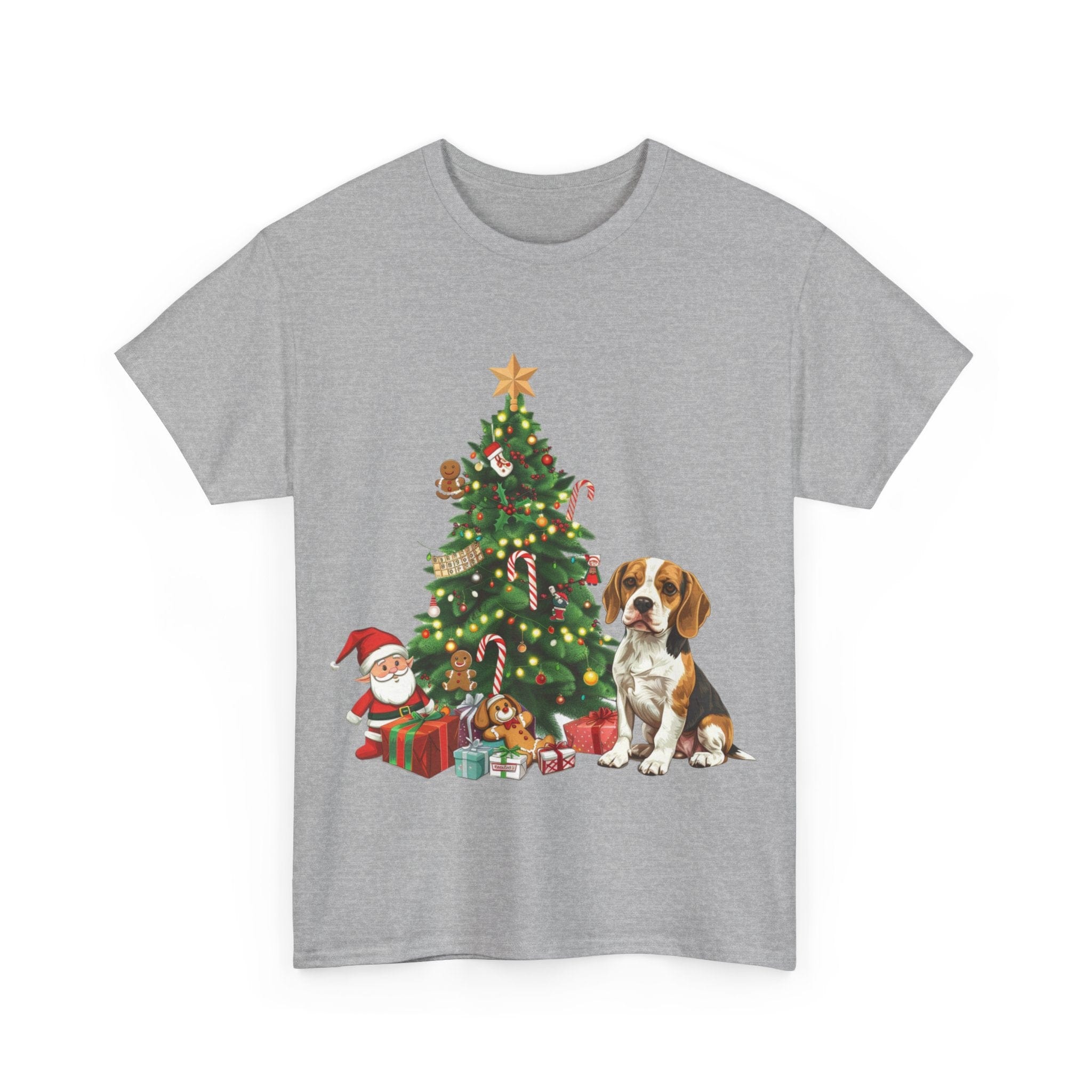 Printify T-Shirt Beagle with Christmas Tree and Gifts – Festive Holiday Dog Art