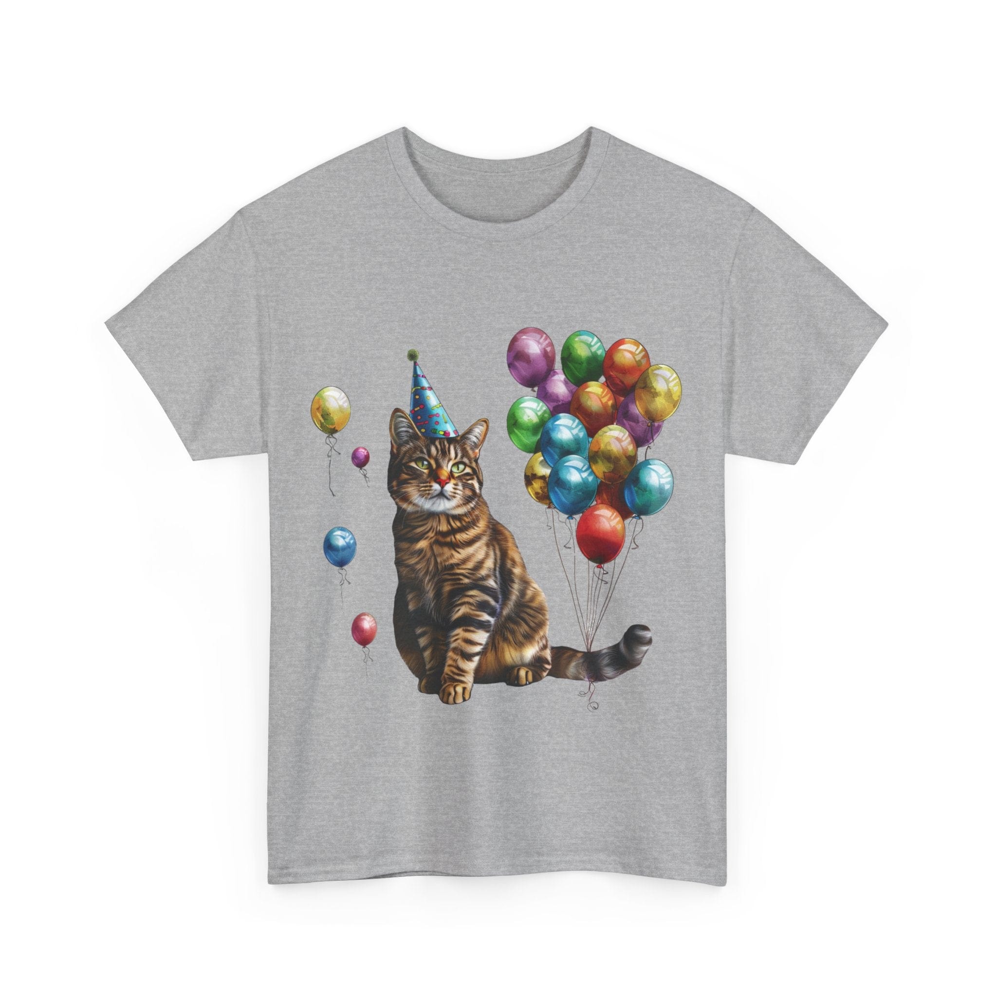 Printify T-Shirt Birthday Cat with Balloons – Celebrate in Feline Style!