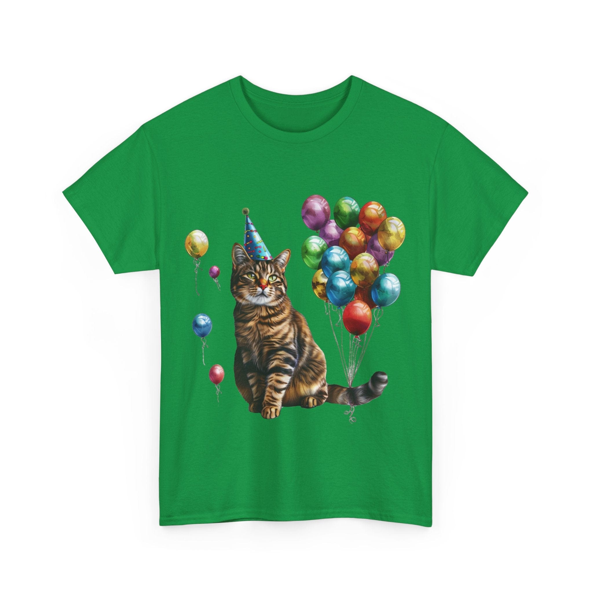 Printify T-Shirt Birthday Cat with Balloons – Celebrate in Feline Style!