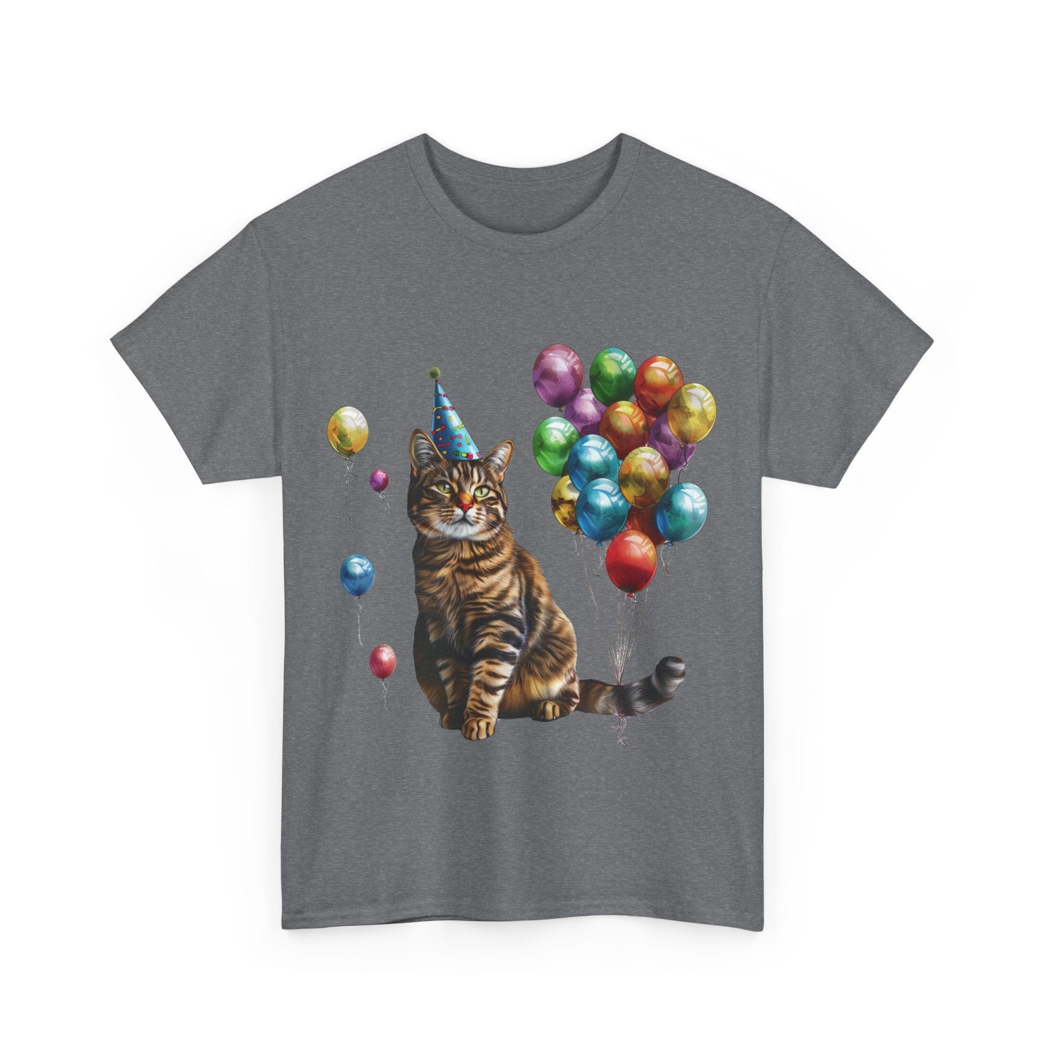 Printify T-Shirt Birthday Cat with Balloons – Celebrate in Feline Style!