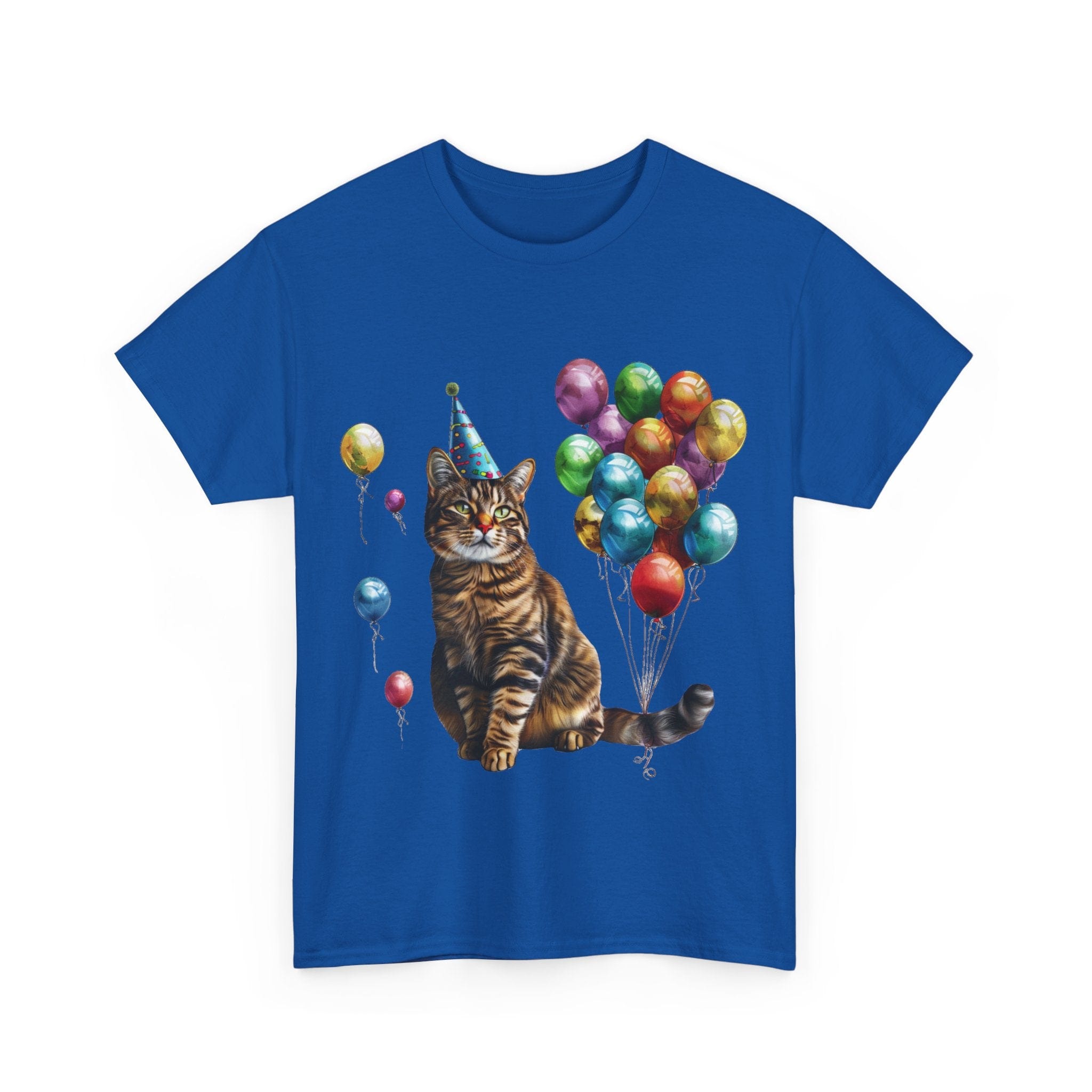 Printify T-Shirt Birthday Cat with Balloons – Celebrate in Feline Style!