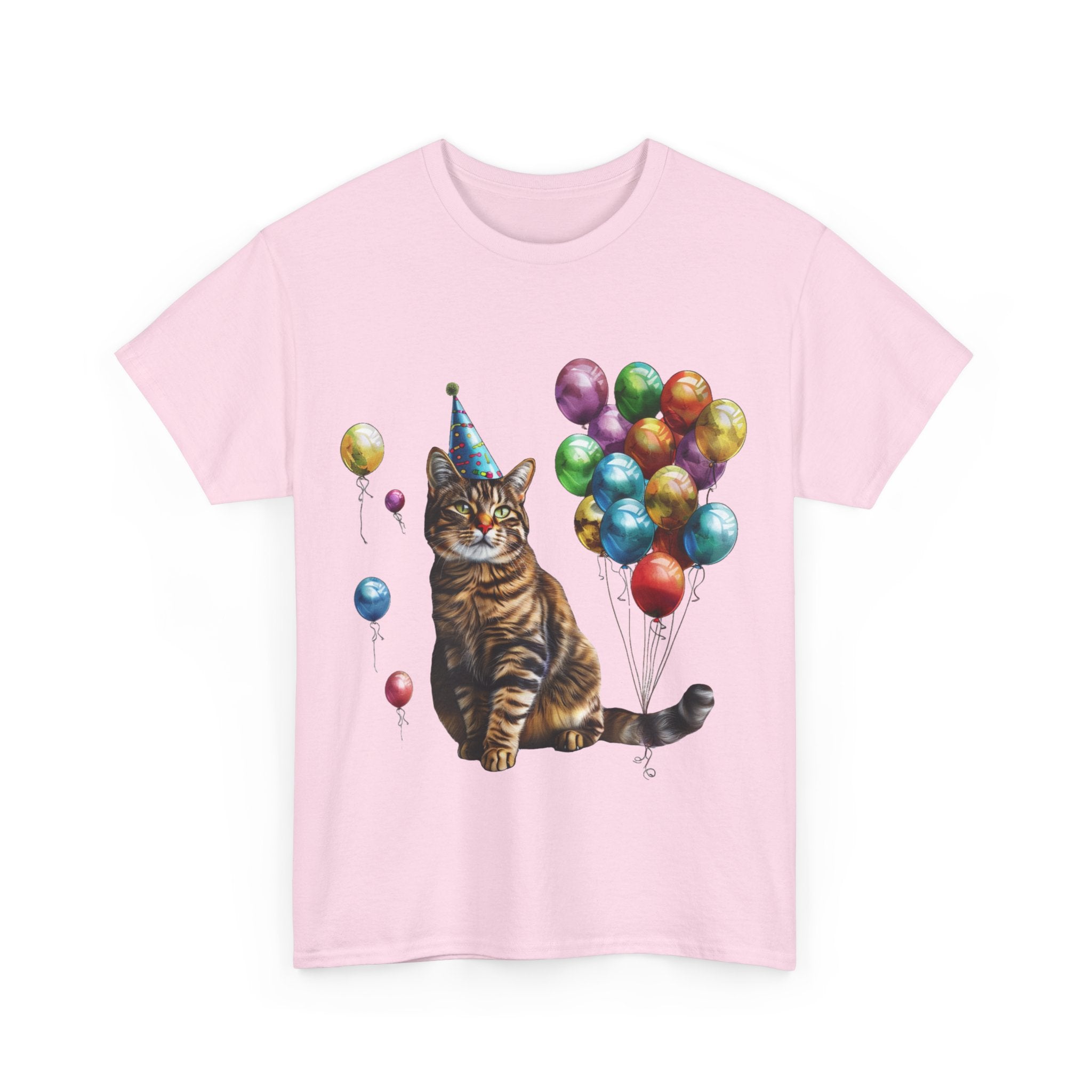 Printify T-Shirt Birthday Cat with Balloons – Celebrate in Feline Style!