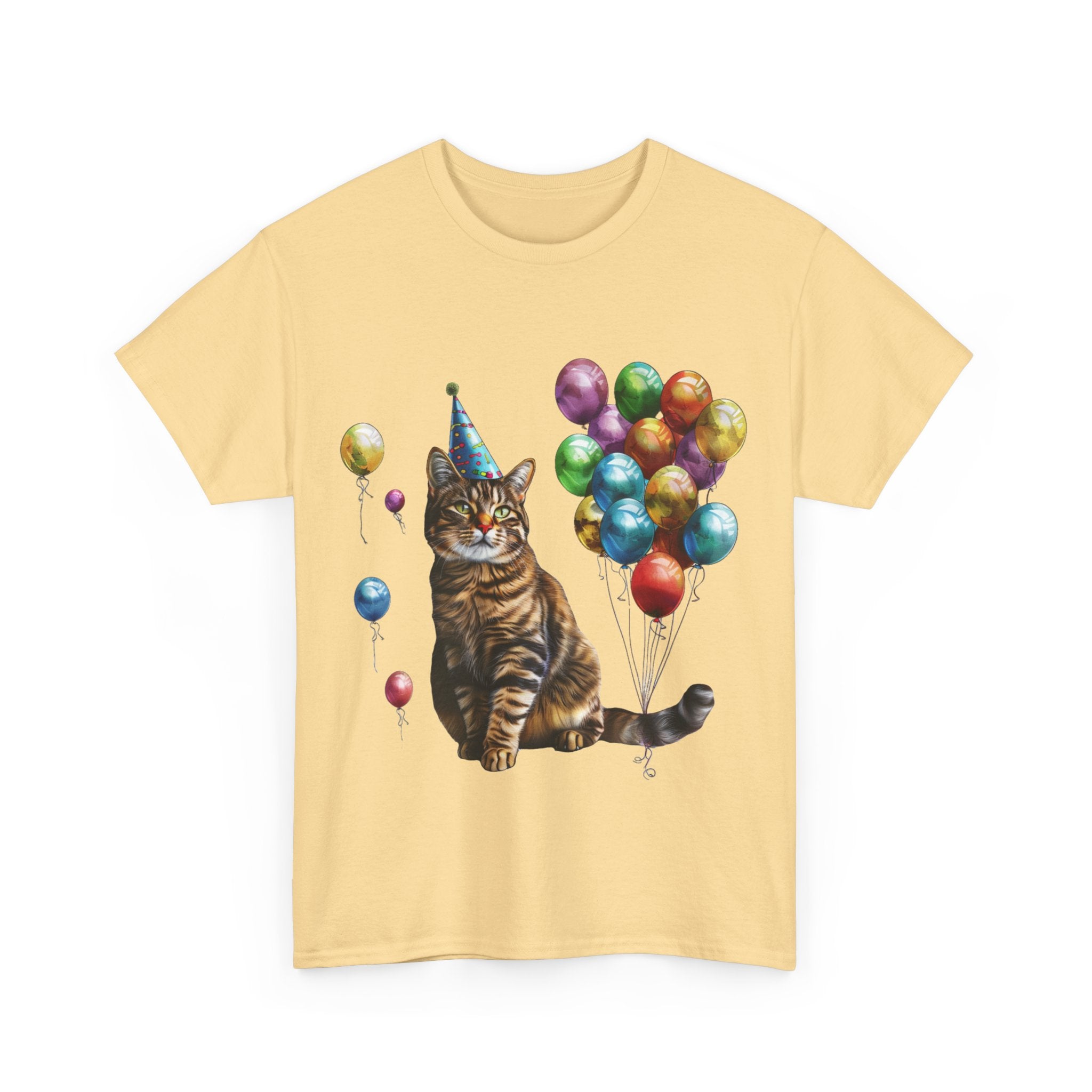 Printify T-Shirt Birthday Cat with Balloons – Celebrate in Feline Style!