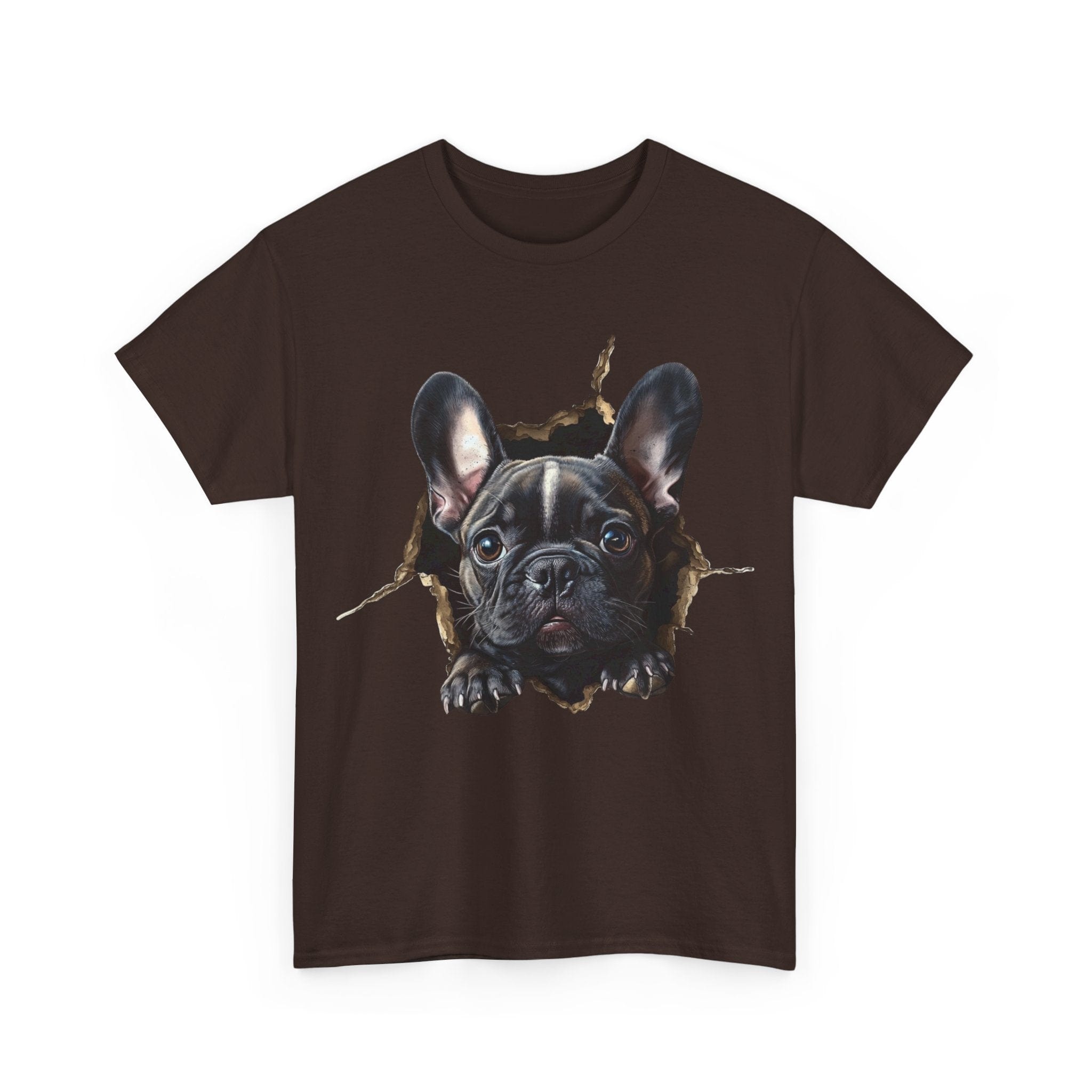 Printify T-Shirt Black French Bulldog Peeking Unisex Heavy Cotton Tee