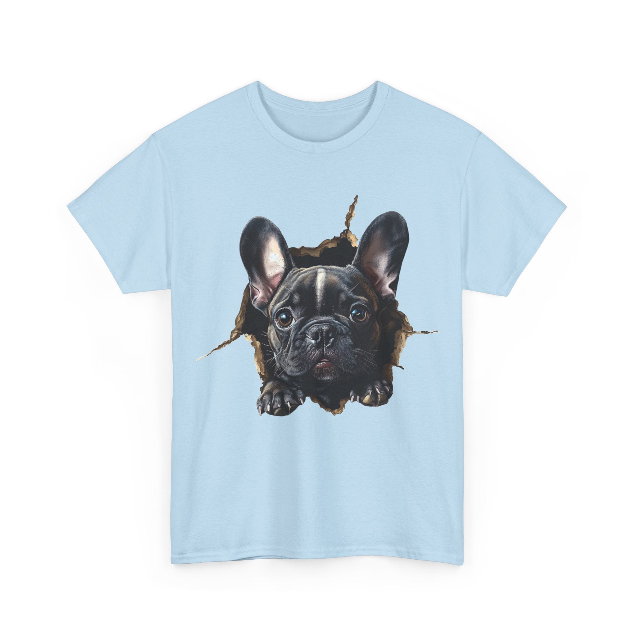 Printify T-Shirt Black French Bulldog Peeking Unisex Heavy Cotton Tee