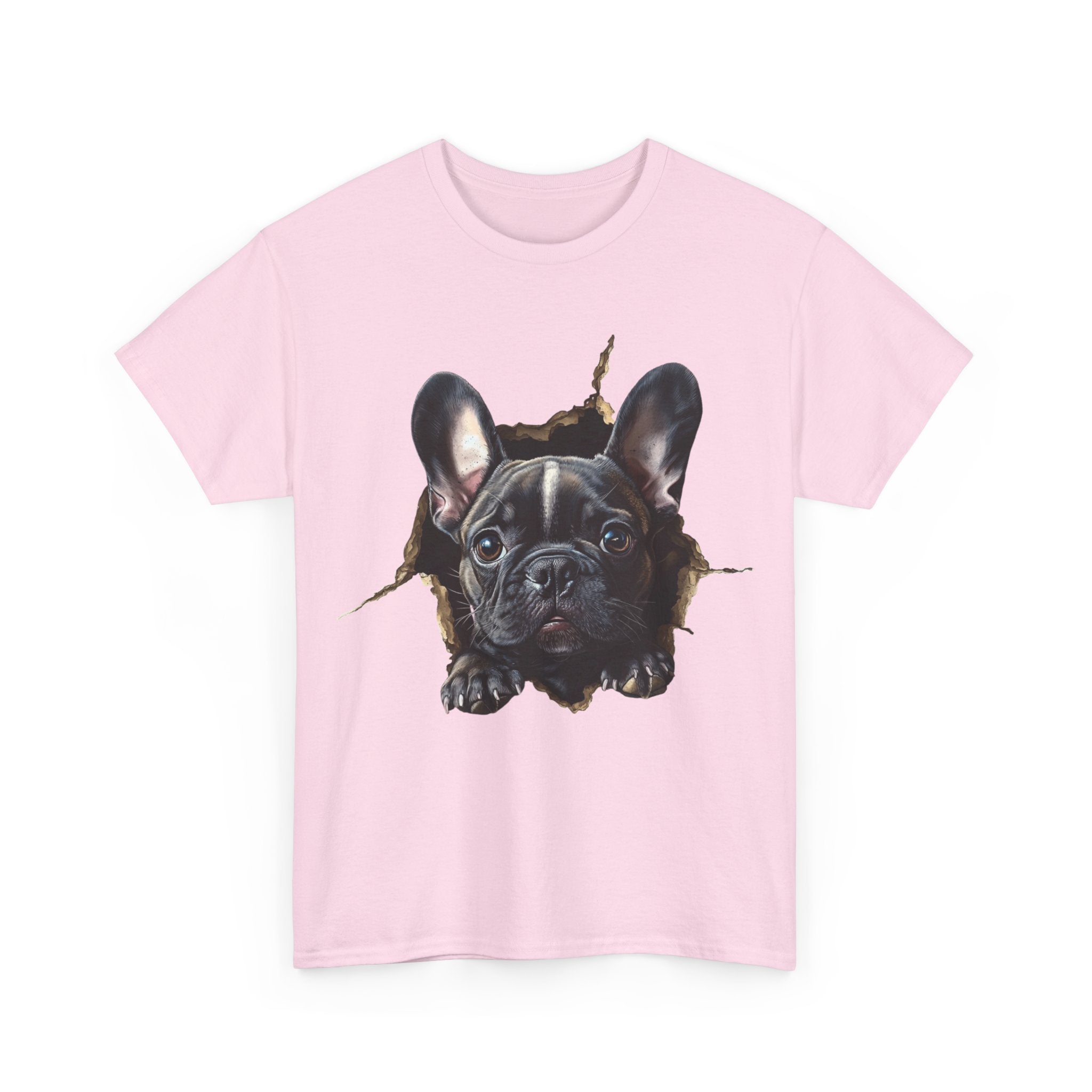 Printify T-Shirt Black French Bulldog Peeking Unisex Heavy Cotton Tee