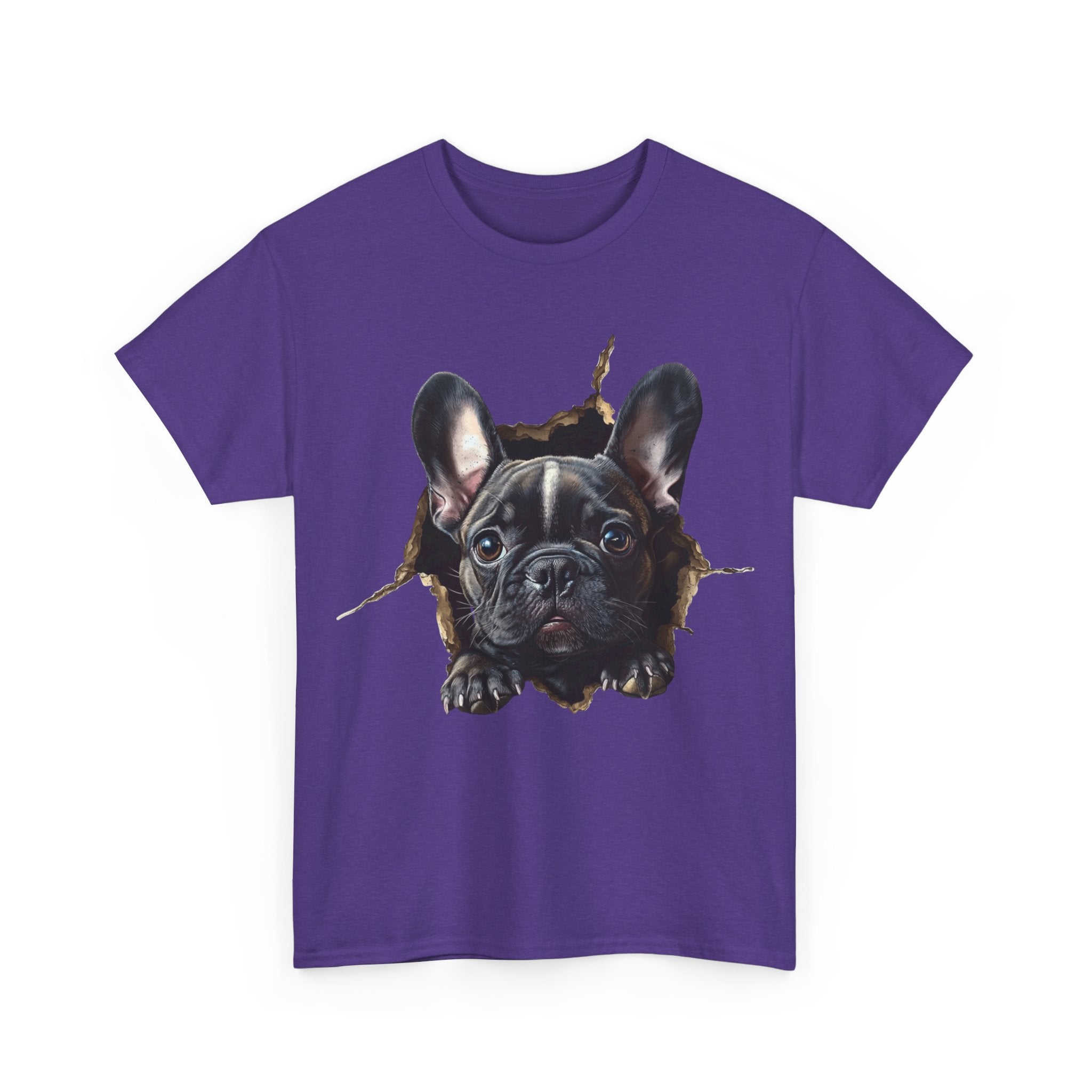 Printify T-Shirt Black French Bulldog Peeking Unisex Heavy Cotton Tee